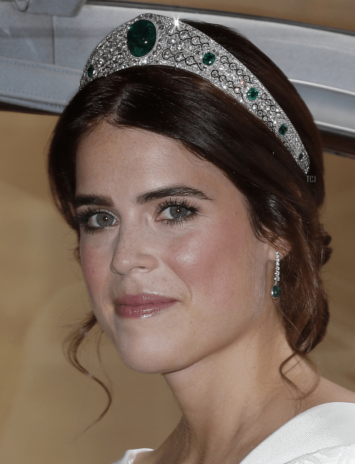 La Principessa Eugenie di York arriva per il suo matrimonio con Jack Brooksbank presso la Cappella di San Giorgio, Castello di Windsor il 12 ottobre 2018