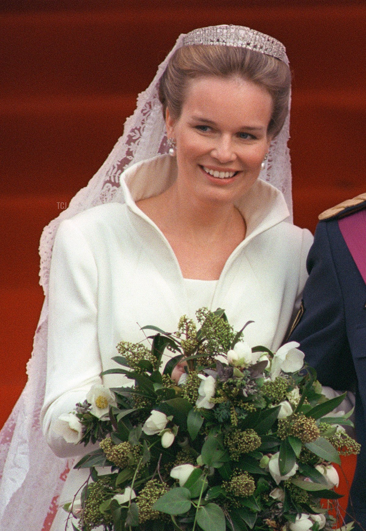 La duchessa di Brabant è ritratta nel giorno del suo matrimonio a Bruxelles, 4 dicembre 1999 (PHILIPPE HUGUEN/AFP via Getty Images)