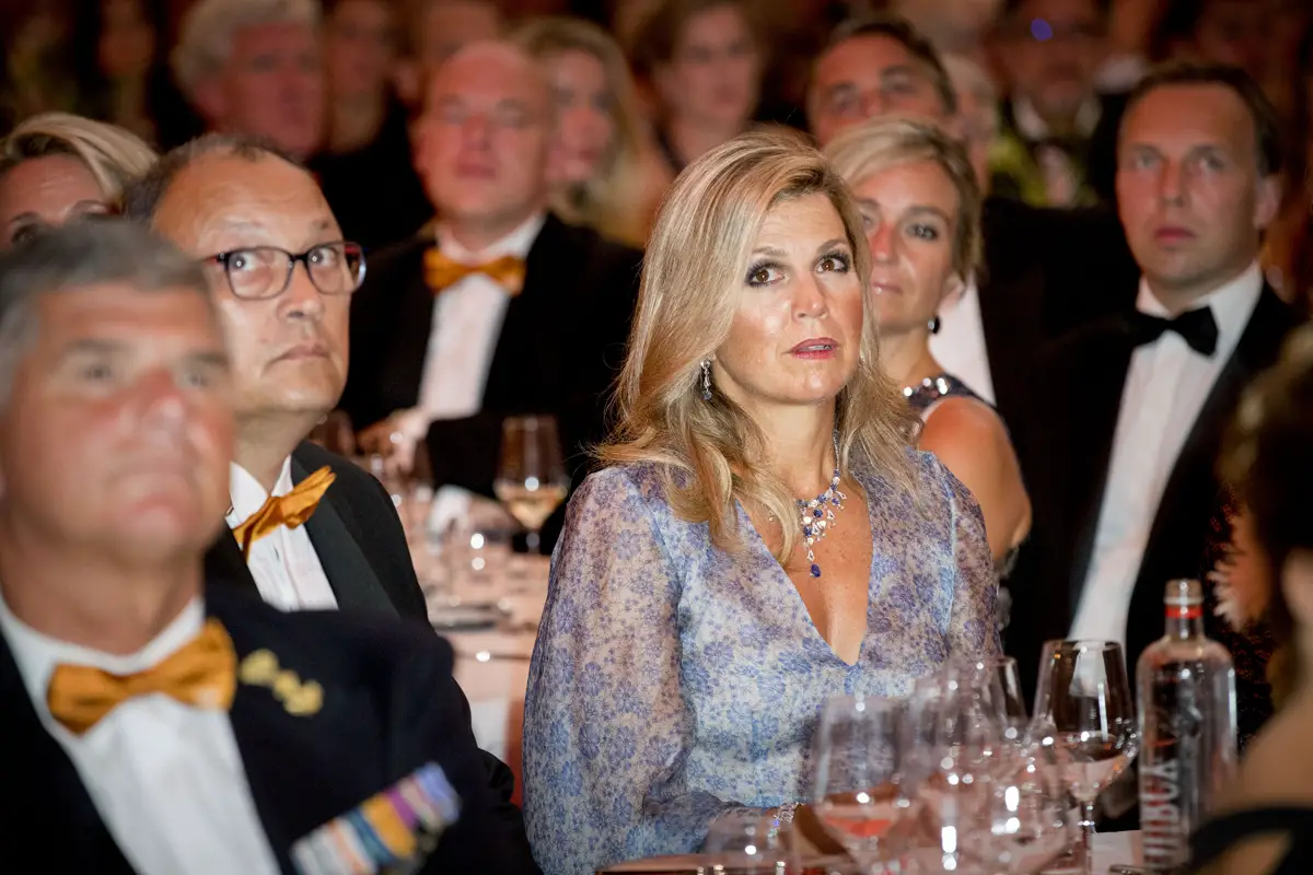 La regina Massima dei Paesi Bassi partecipa a una cena di gala benefica per il Princess Maxima Center for Children's Oncology ad Amsterdam il 5 settembre 2017 (Patrick van Katwijk/Getty Images)