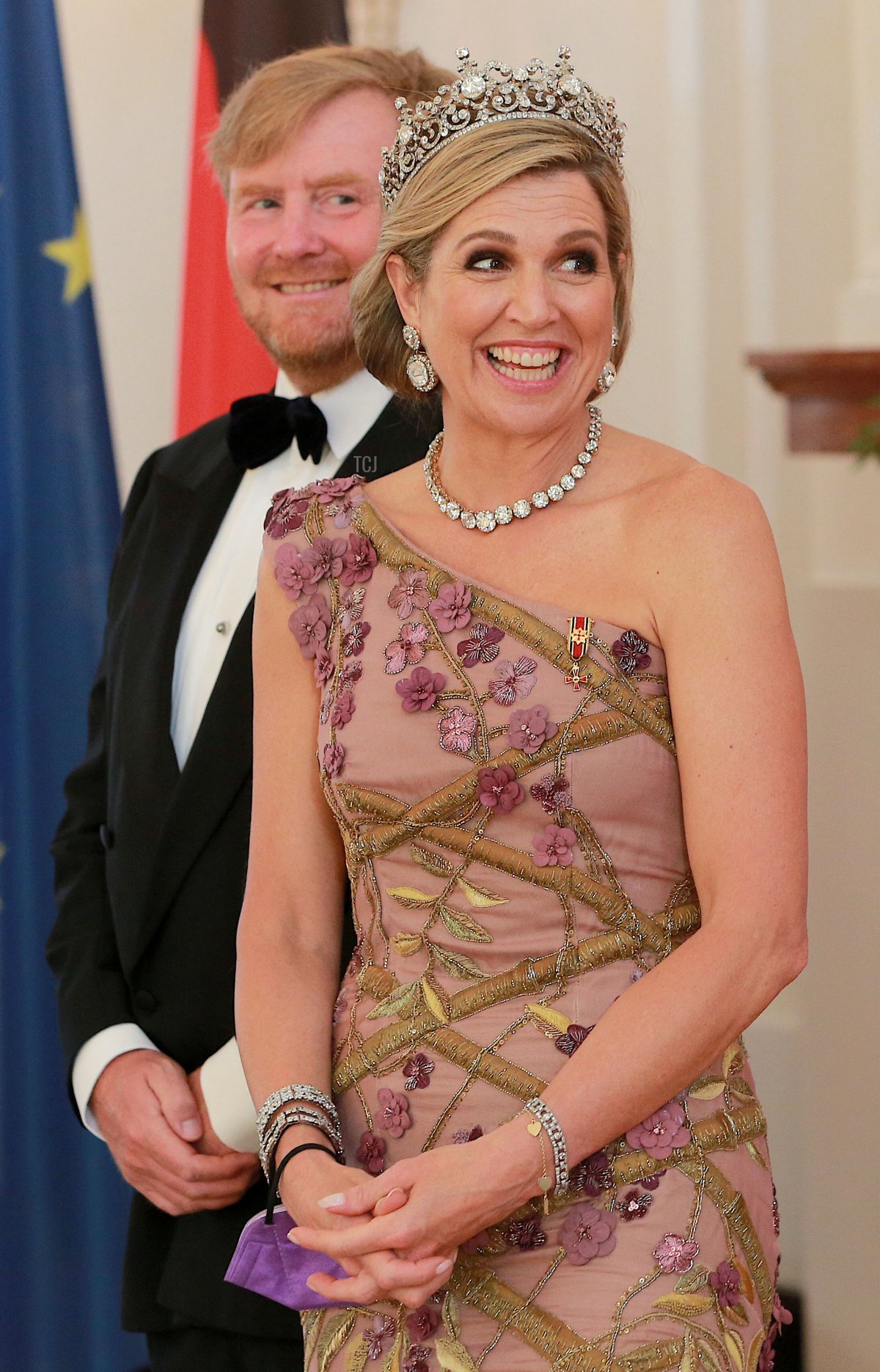 Re Willem-Alexander dei Paesi Bassi e Regina Maxima dei Paesi Bassi partecipano a un banchetto al Palazzo Bellevue il 5 luglio 2021 a Berlino, Germania