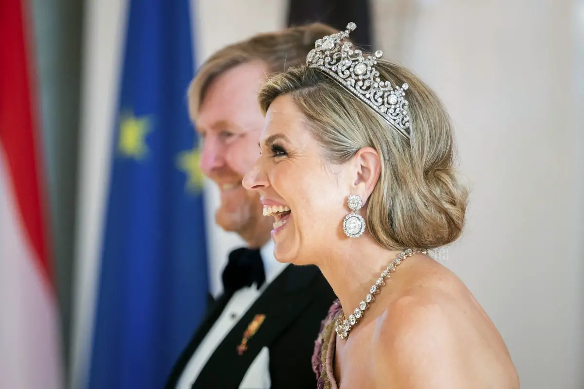 Re Willem-Alexander e Regina Maxima dei Paesi Bassi partecipano a una cena di Stato in loro onore al palazzo presidenziale Bellevue a Berlino il 5 luglio 2021