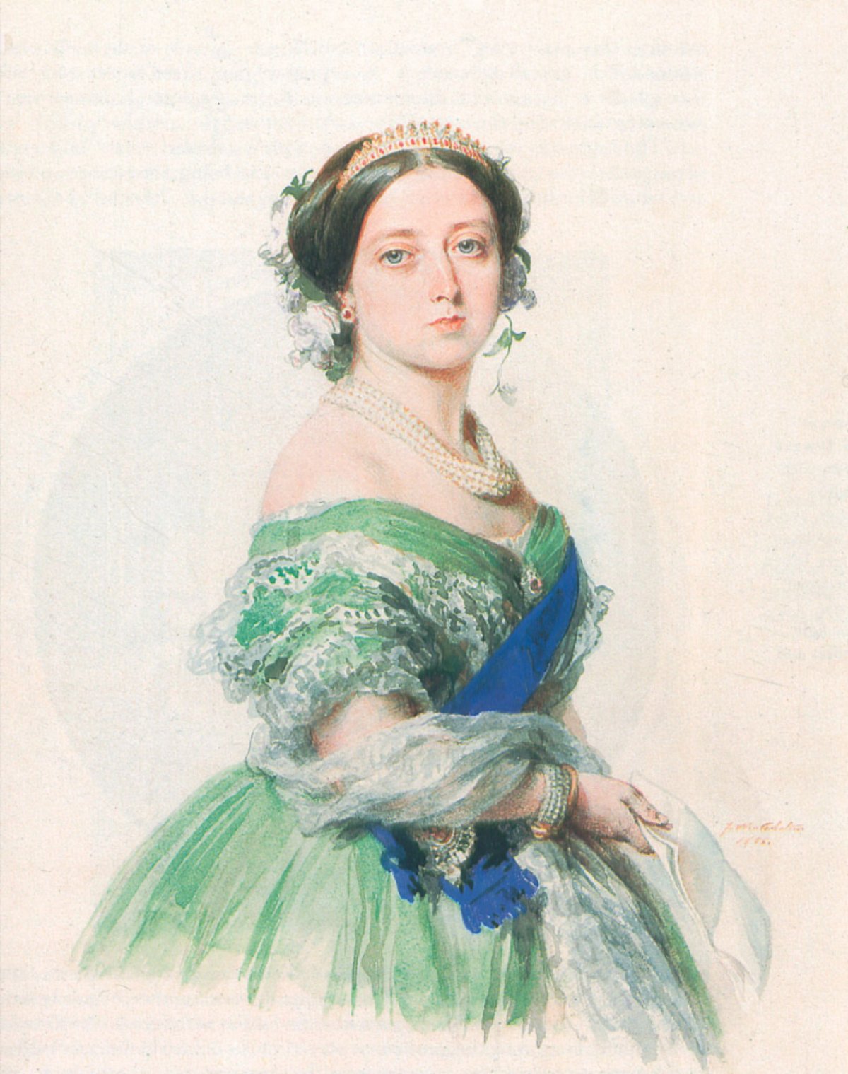 Ritratto a acquerello della regina Vittoria di Franz Xaver Winterhalter, 1855 (Grand Ladies Site)