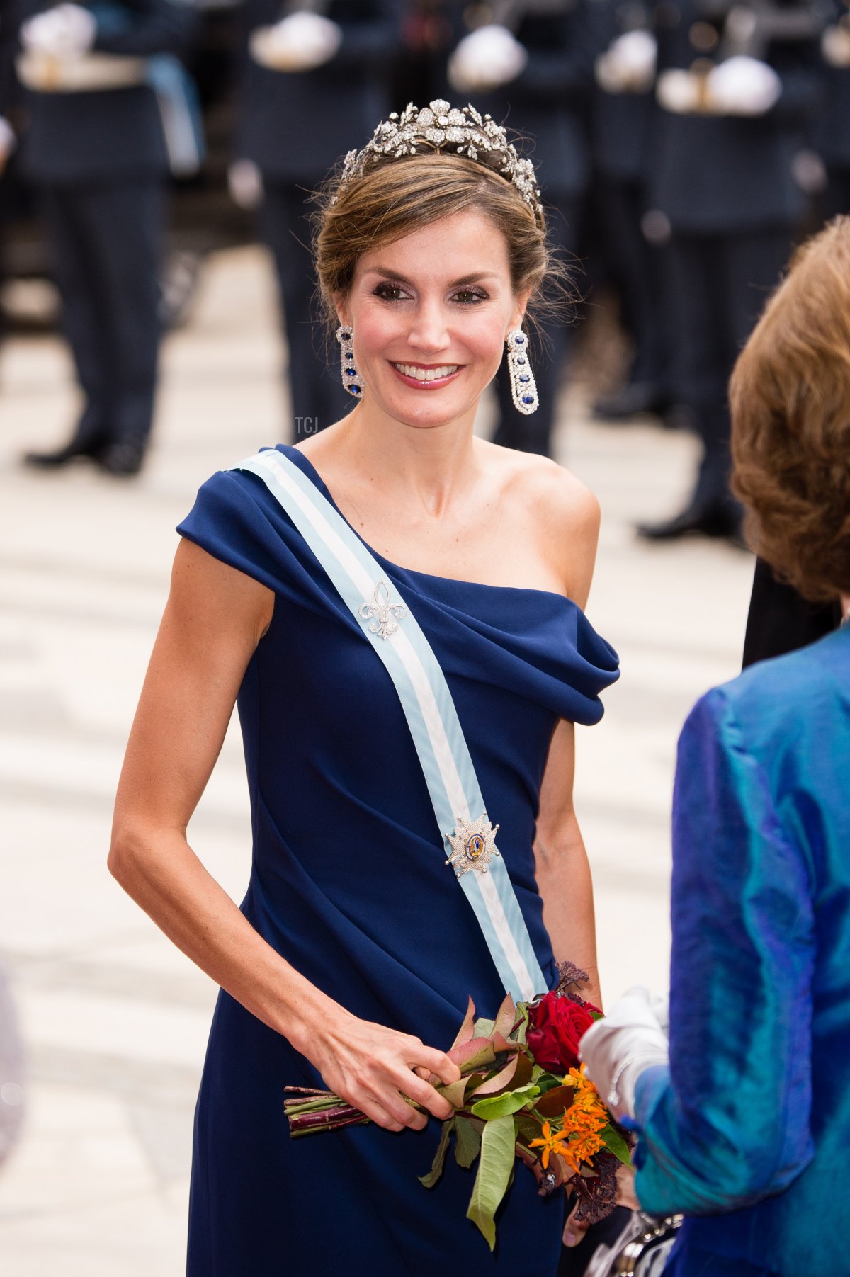 Regina Letizia di Spagna partecipa al banchetto del sindaco al Guildhall durante una visita di stato del re e della regina di Spagna