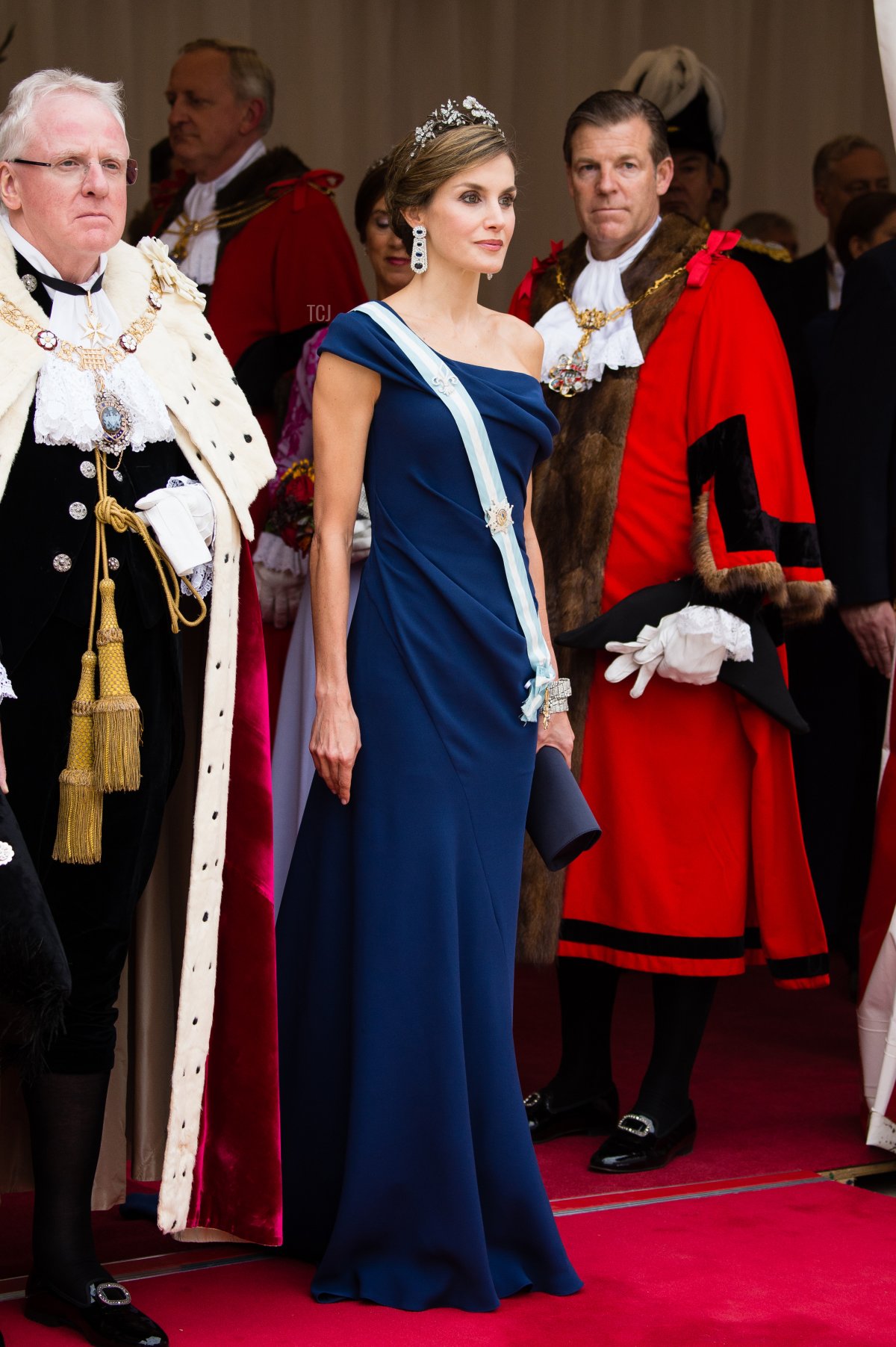 Regina Letizia di Spagna partecipa al banchetto del sindaco al Guildhall durante una visita di stato del re e della regina di Spagna