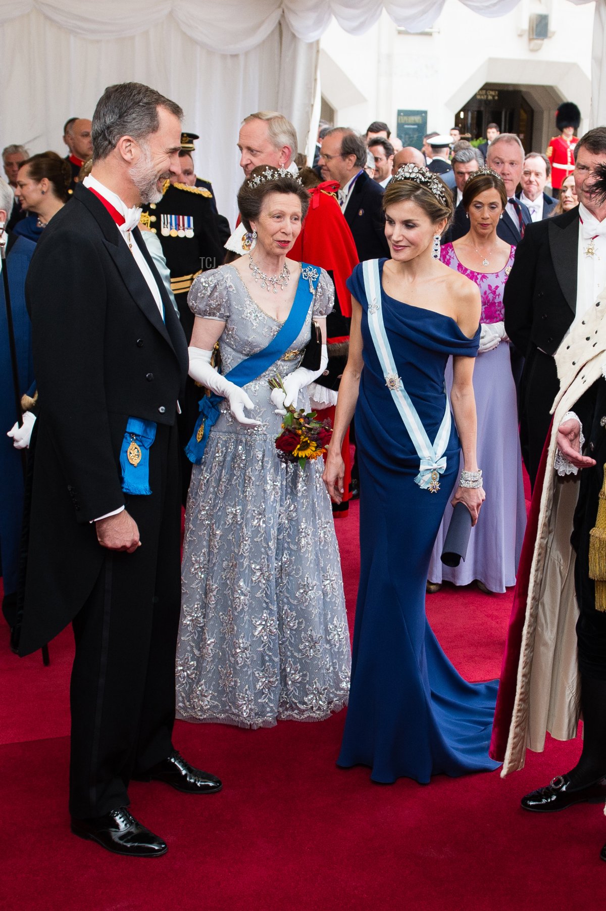 Re Felipe VI di Spagna, principessa Anna, principessa reale e regina Letizia di Spagna partecipano al banchetto del sindaco al Guildhall