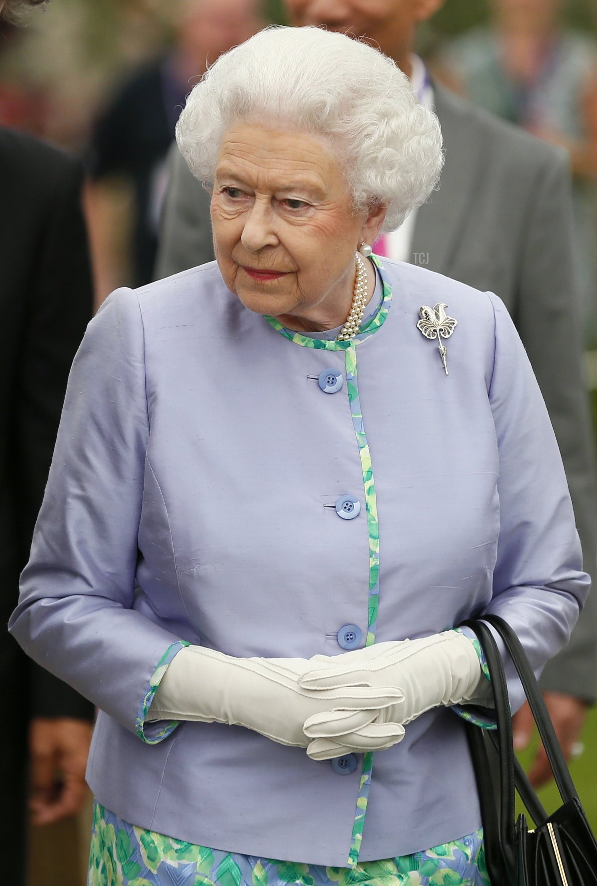 La regina Elisabetta II osserva un'esposizione durante una visita al Chelsea Flower Show al giorno della stampa il 19 maggio 2014 a Londra, Inghliterra