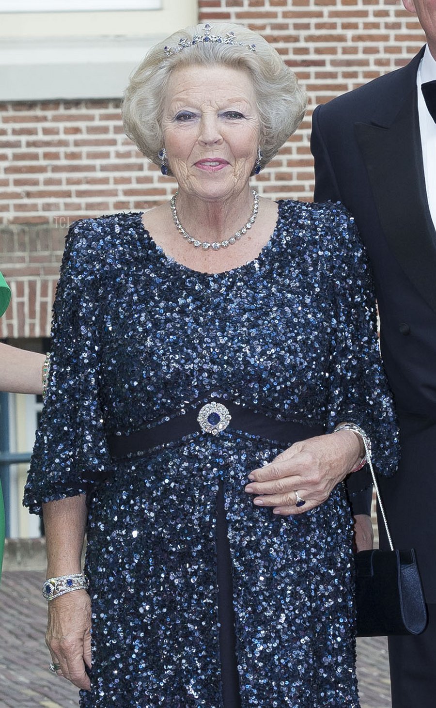 La regina Massima dei Paesi Bassi, la principessa Beatrix dei Paesi Bassi e il re Willem-Alexander dei Paesi Bassi arrivano per la cena al Palazzo Reale di Loo il 3 giugno 2014 ad Apeldoorn, Paesi Bassi