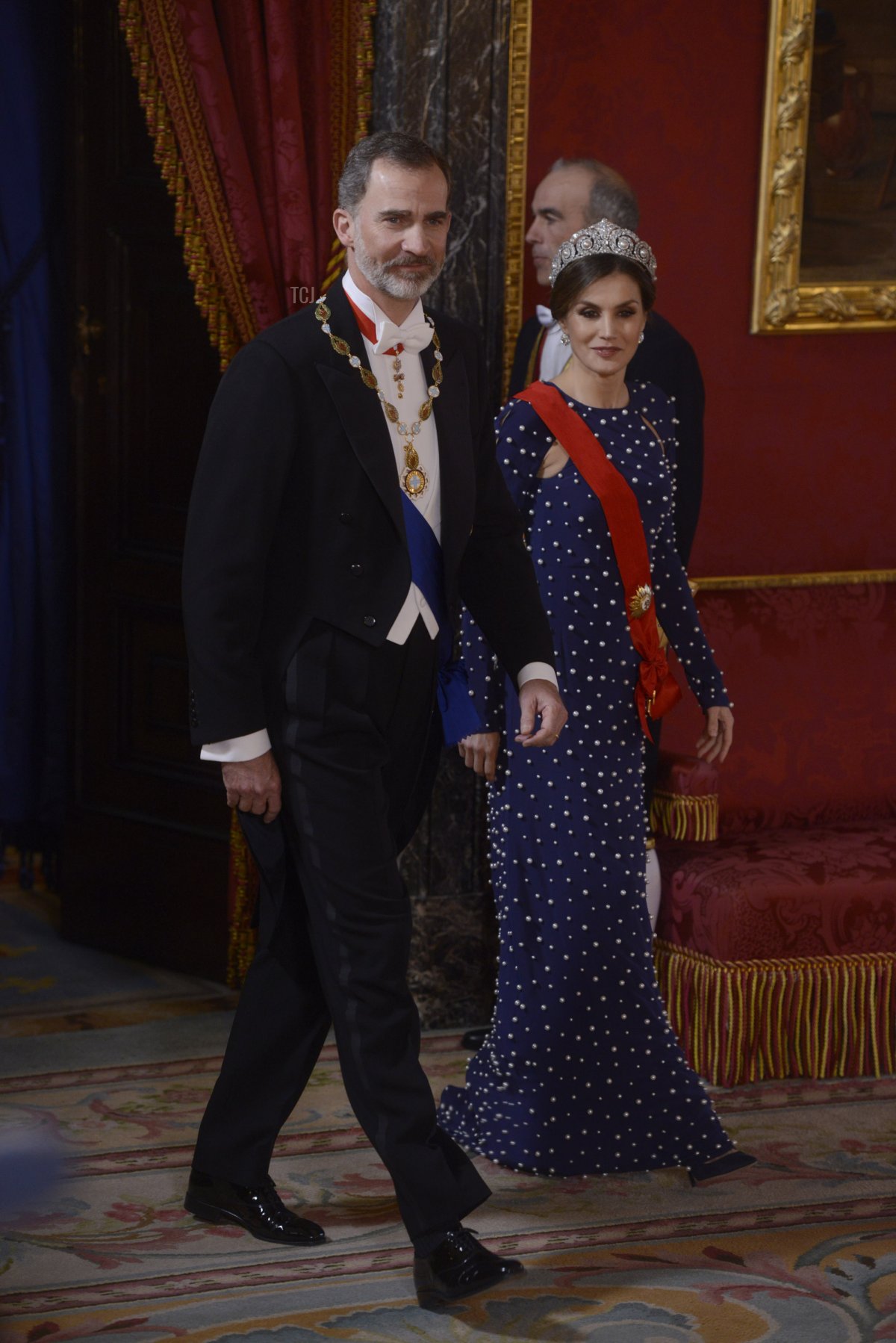 King Felipe VI of Spain and Queen Letizia of Spain host a dinner gala for the President of Portugal Marcelo Rebelo de Sousa at the Royal Palace on April 16, 2018 in Madrid, Spain