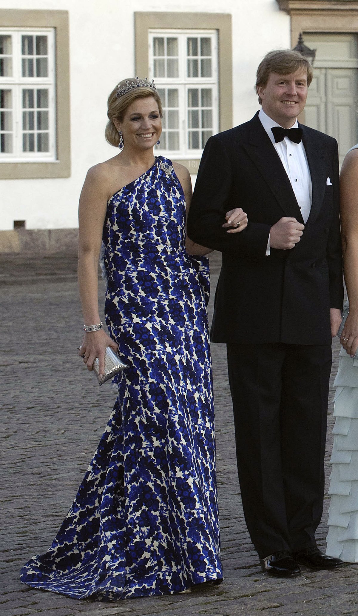 Principe Willem-Alexander e la Principessa ereditaria Maxima dei Paesi Bassi in arrivo alla cena di gala in occasione del 70° compleanno della regina danese Margrethe, Palazzo di Fredensborg, Danimarca, 16 aprile 2010