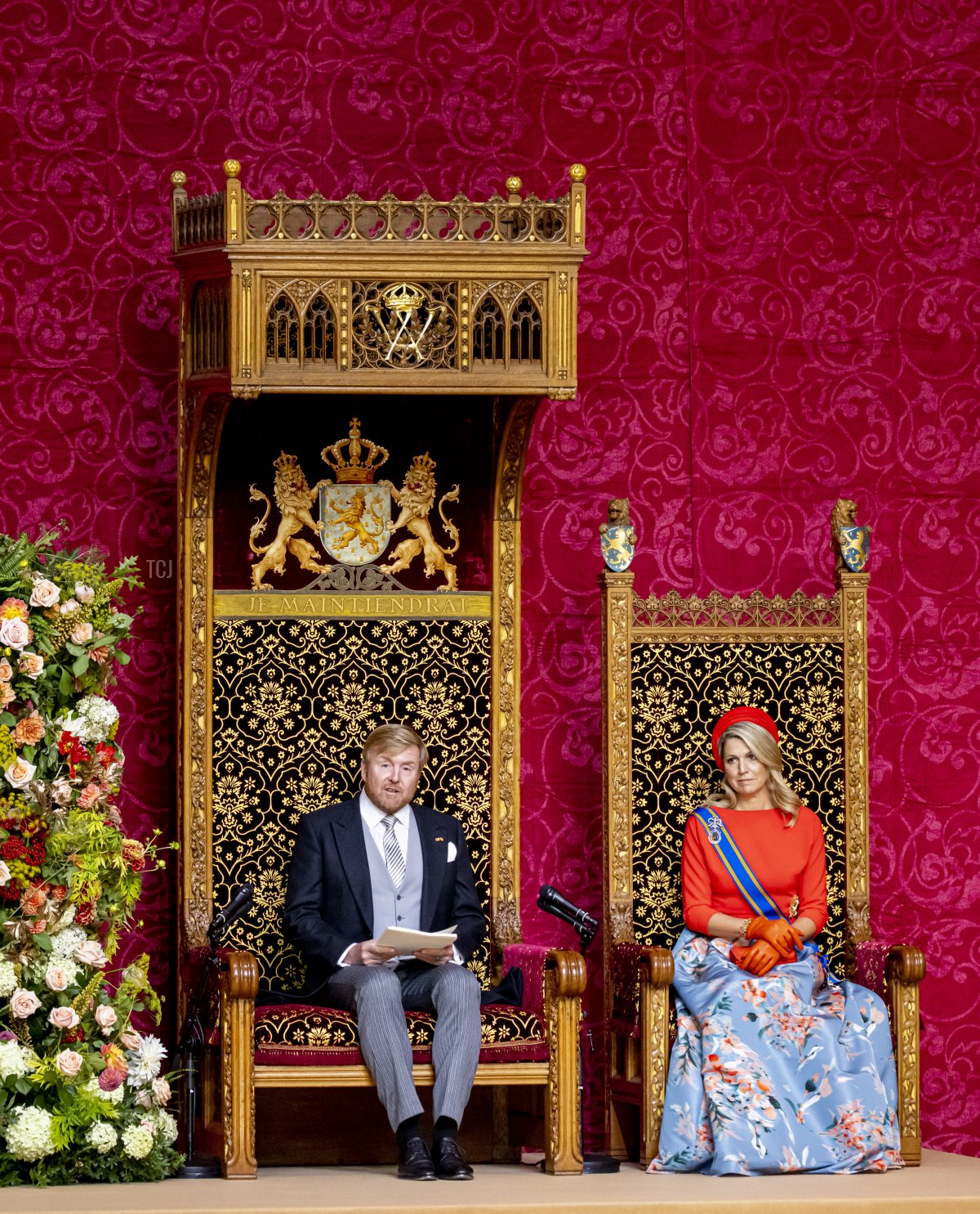 Re Willem-Alexander dei Paesi Bassi e Regina Maxima dei Paesi Bassi partecipano a Prinsjesdag, l'apertura annuale dell'anno parlamentare, nella Grote Kerk il 21 settembre 2021 a L'Aia, Paesi Bassi