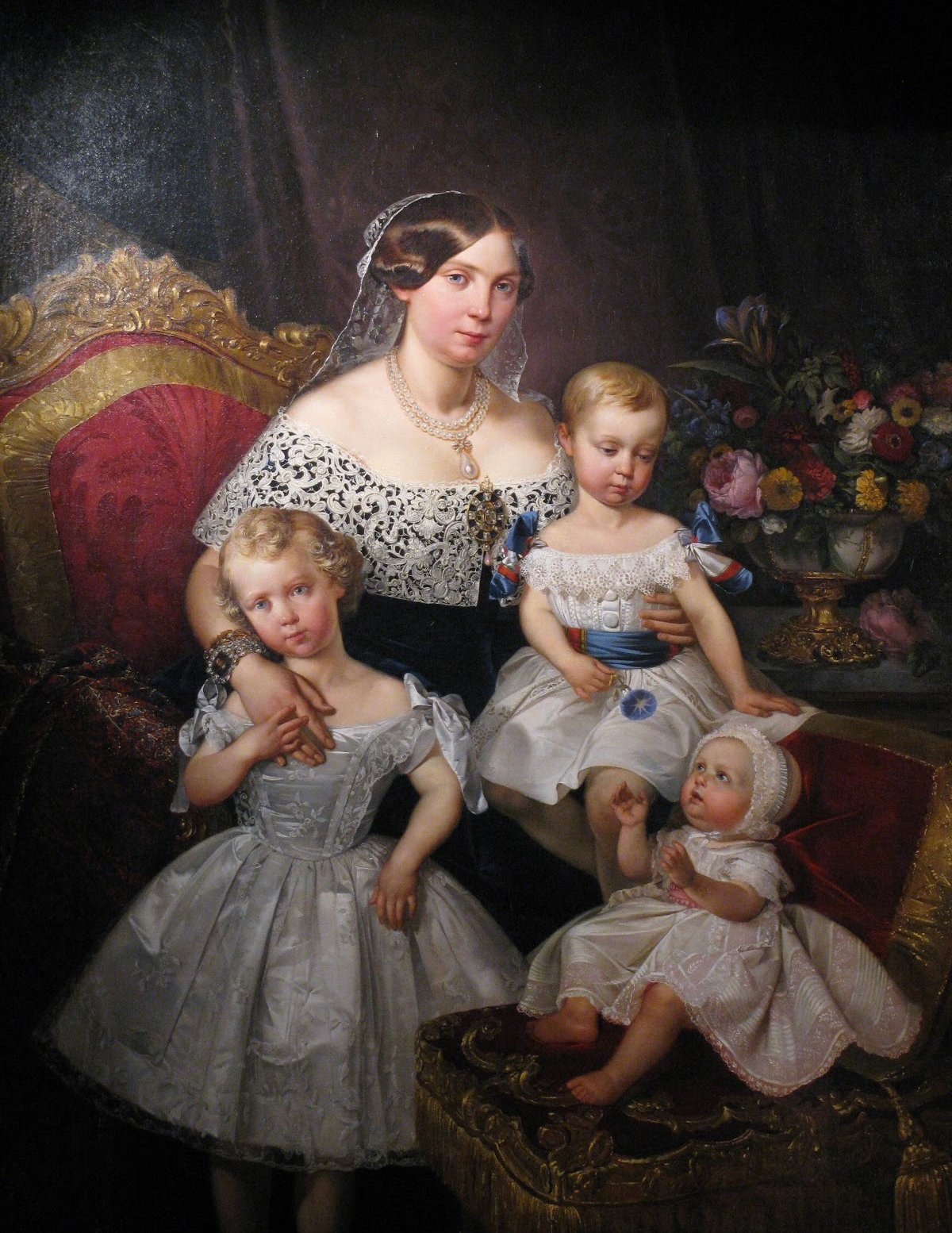 Louise Marie Thérèse d'Artois, Duchessa di Parma, con i suoi tre figli di Raffi Prosper, ca. 1849