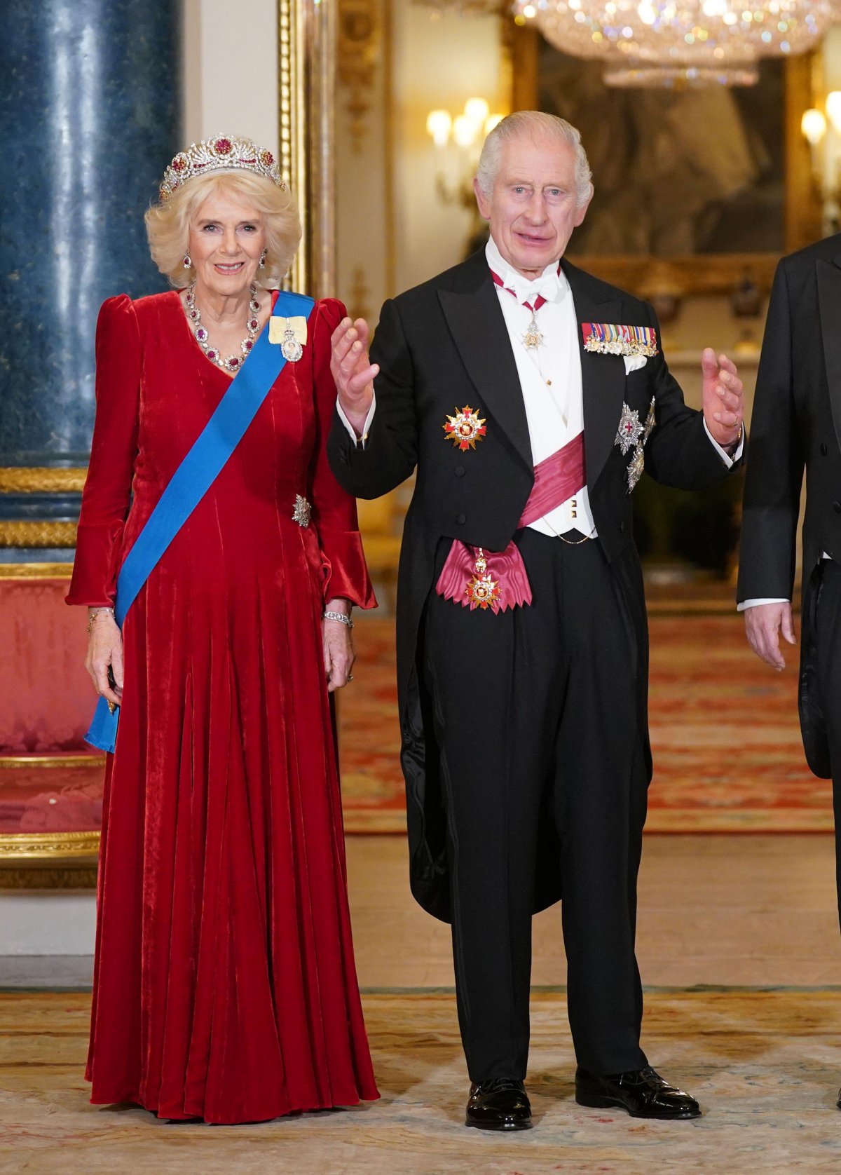 Il Re e la Regina partecipano a un banchetto di stato in onore del presidente visitatore della Corea del Sud a Buckingham Palace a Londra il 21 novembre 2023 (Yui Mok/PA Images/Alamy)