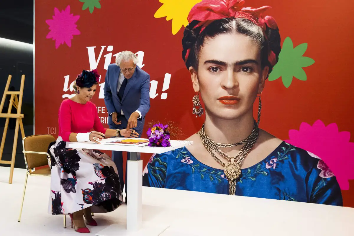 La regina Maxima dei Paesi Bassi partecipa all'apertura della mostra 'Viva la Frida!: Vita e Arte di Frida Kahlo' al Museo Drents di Assen, il 7 ottobre 2021