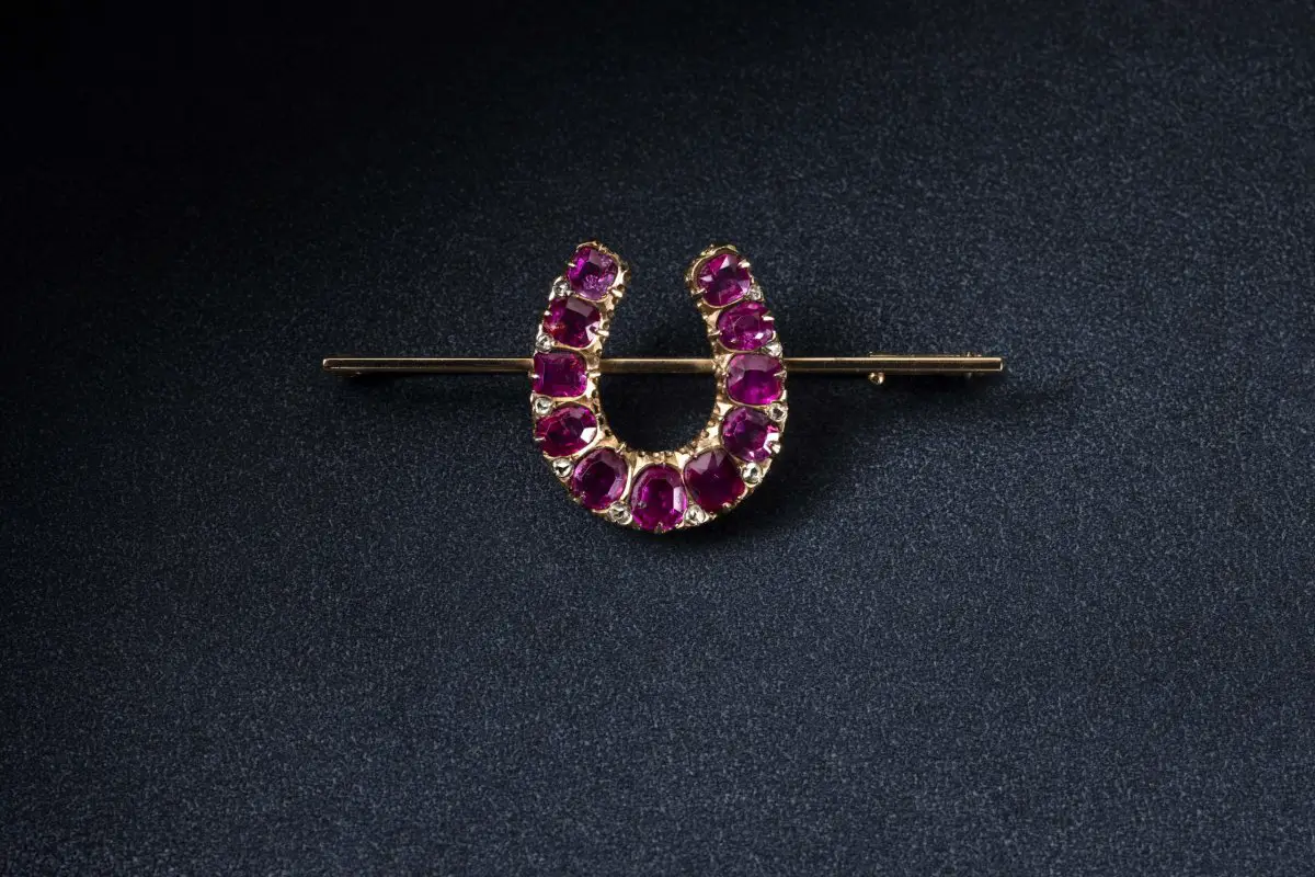 Il brooch a forma di ferro di cavallo rubino