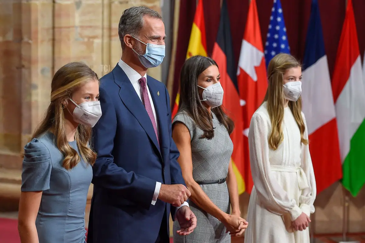 Spanish Crown Princess of Asturias Leonor, Spain's King Felipe VI, Spain's Queen Letizia and Spanish Princess Sofia welcome laureates for an 