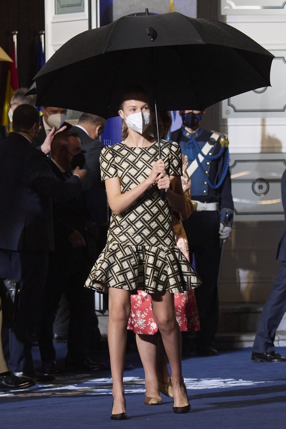 Crown Princess Leonor of Spain departs the Princesa de Asturias Awards 2021 ceremony at the Campoamor Theater on October 22, 2021 in Oviedo, Spain