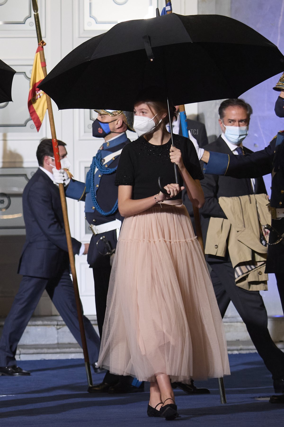 Princess Sofia of Spain departs the Princesa de Asturias Awards 2021 ceremony at the Campoamor Theater on October 22, 2021 in Oviedo, Spain