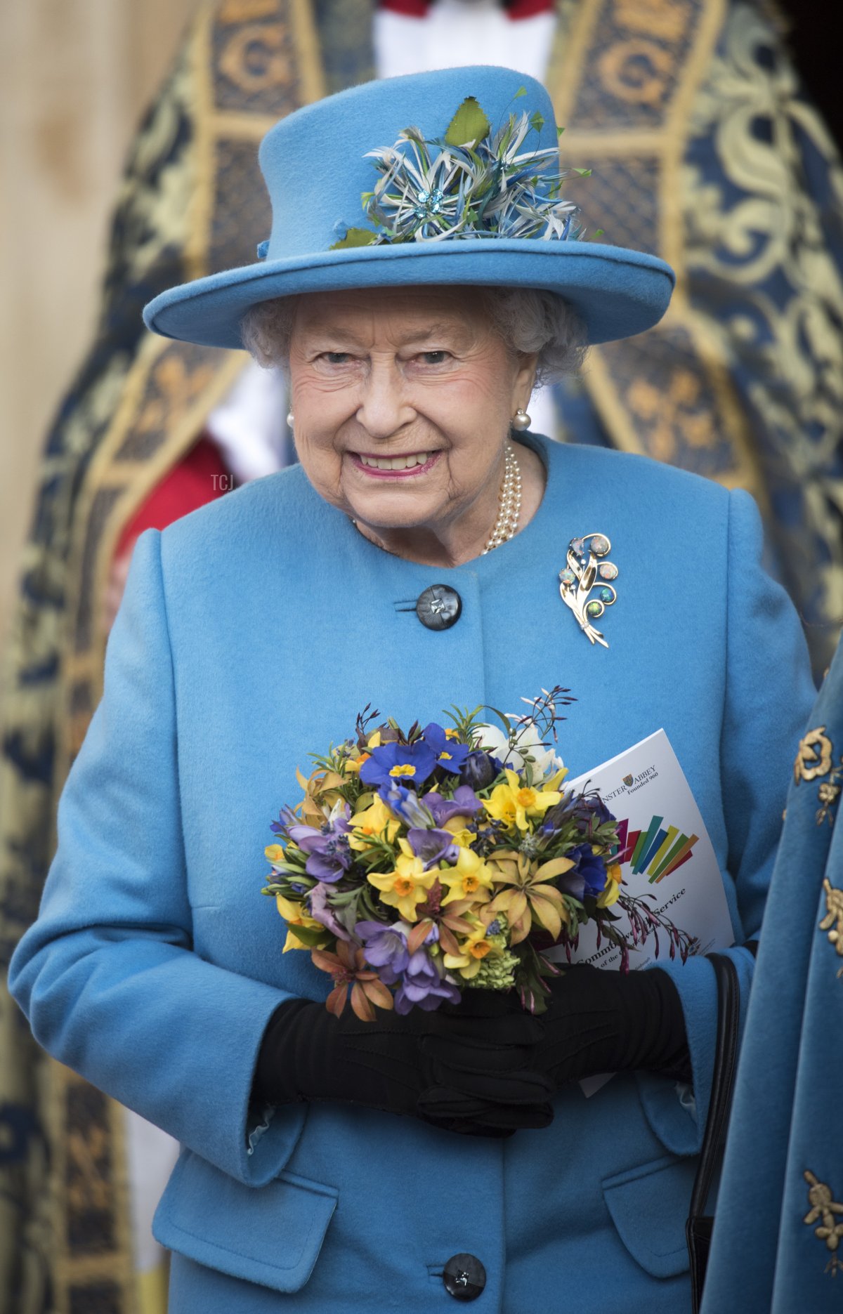 La Regina Elisabetta II sorride mentre lascia il servizio annuale del Commonwealth il 14 marzo 2016 all'Abbazia di Westminster, Londra