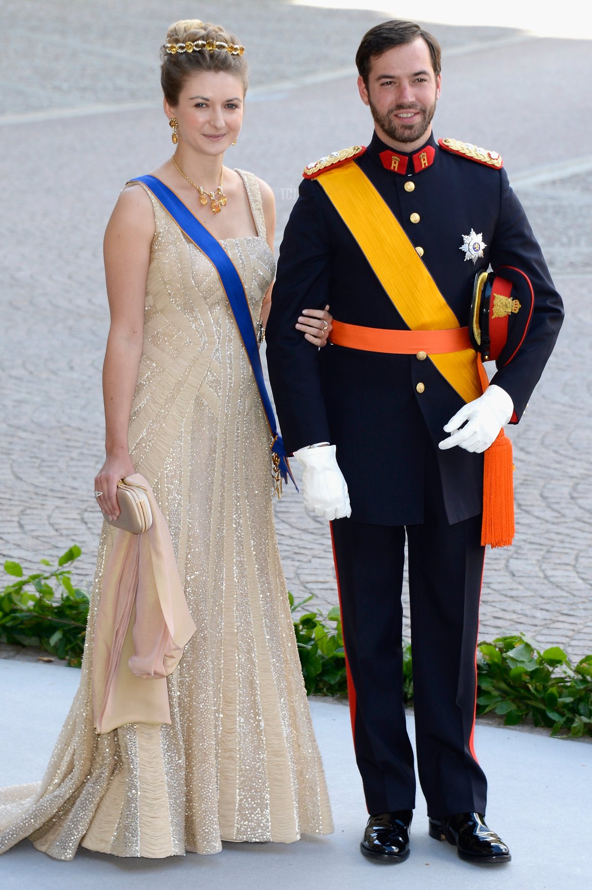 La Sua Altezza Reale la Principessa Stephanie di Lussemburgo e il Principe Guillaume di Lussemburgo partecipano al matrimonio della Principessa Madeleine di Svezia e Christopher O'Neill, ospitato dal Re Carl Gustaf XIV e dalla Regina Silvia presso il Palazzo Reale il 8 giugno 2013 a Stoccolma, Svezia