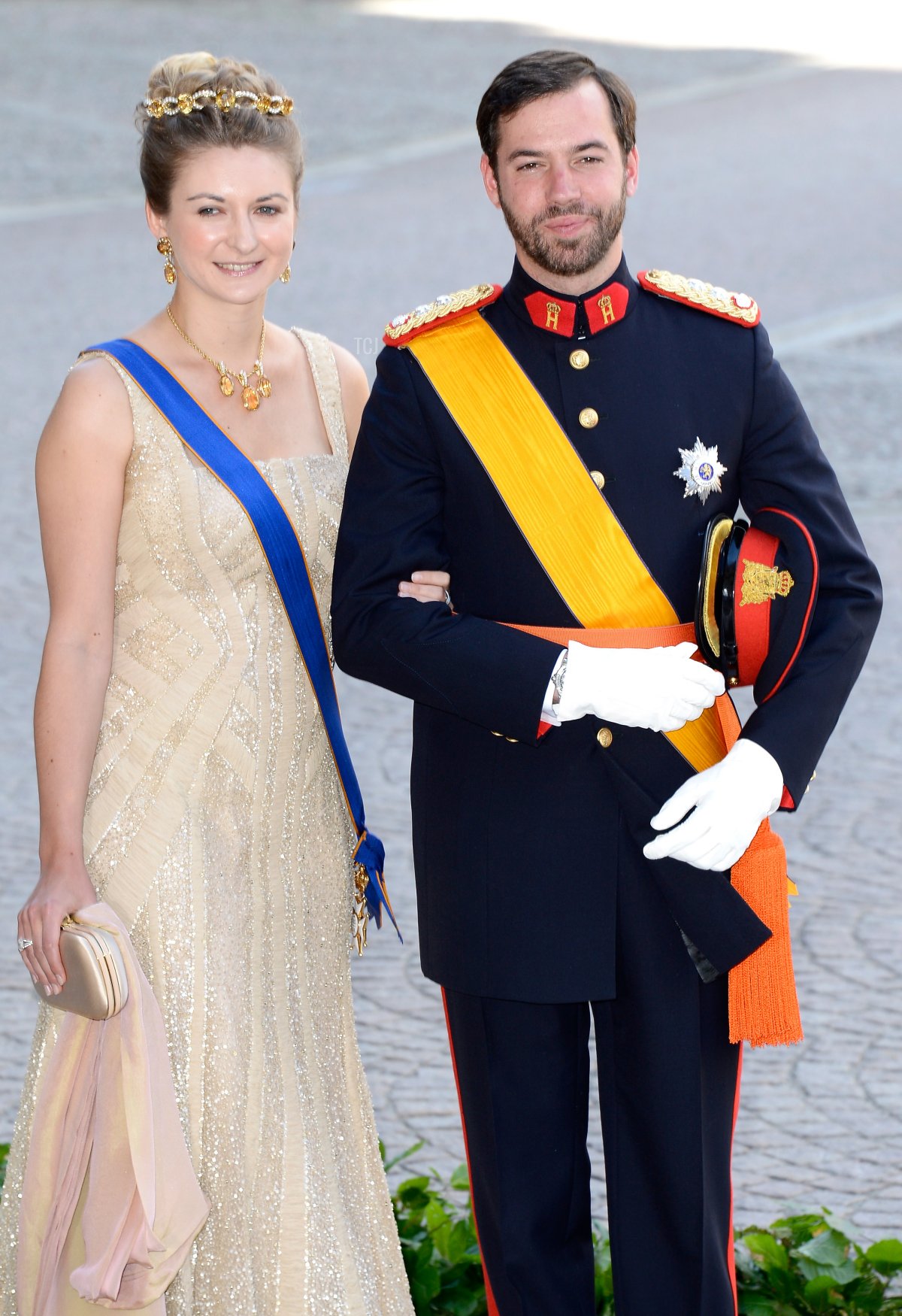 La Sua Altezza Reale la Principessa Stephanie di Lussemburgo e il Principe Guillaume di Lussemburgo partecipano al matrimonio della Principessa Madeleine di Svezia e Christopher O'Neill, ospitato dal Re Carl Gustaf XIV e dalla Regina Silvia presso il Palazzo Reale il 8 giugno 2013 a Stoccolma, Svezia