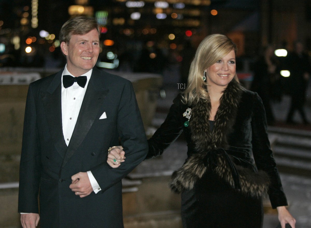 Il principe Willem-Alexander d'Olanda e la principessa Maxima arrivano ai festeggiamenti per il 70° compleanno del re norvegese Harald il 23 febbraio 2007 presso il municipio di Oslo, con presenti numerosi reali stranieri e dignitari