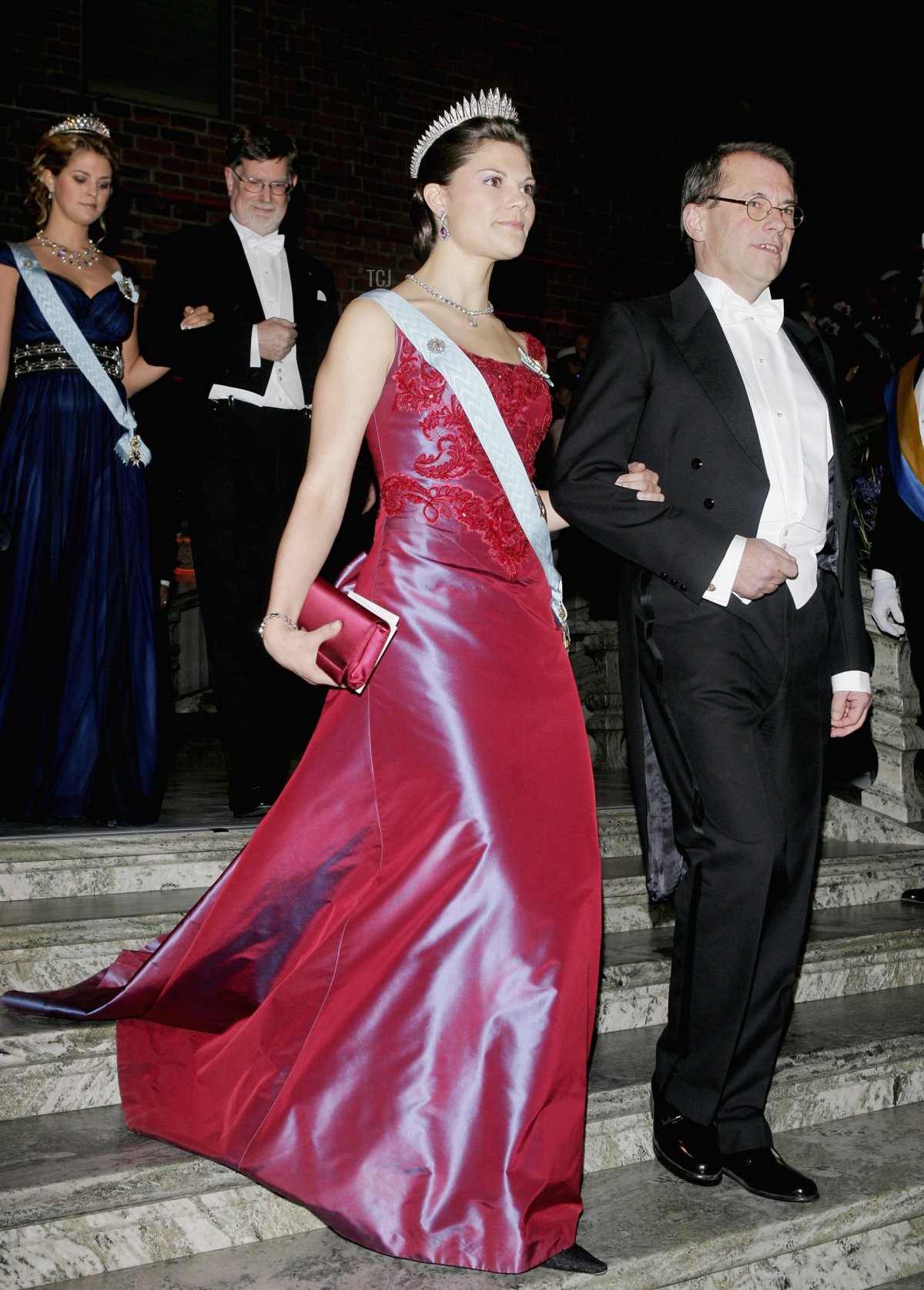 La Principessa Ereditaria di Svezia, Victoria, e Per Westerberg, Presidente del Riksdag, arrivano per partecipare al Gala Dinner del Premio della Fondazione Nobel 2006 presso il Comune di Stoccolma, 10 Dicembre 2006