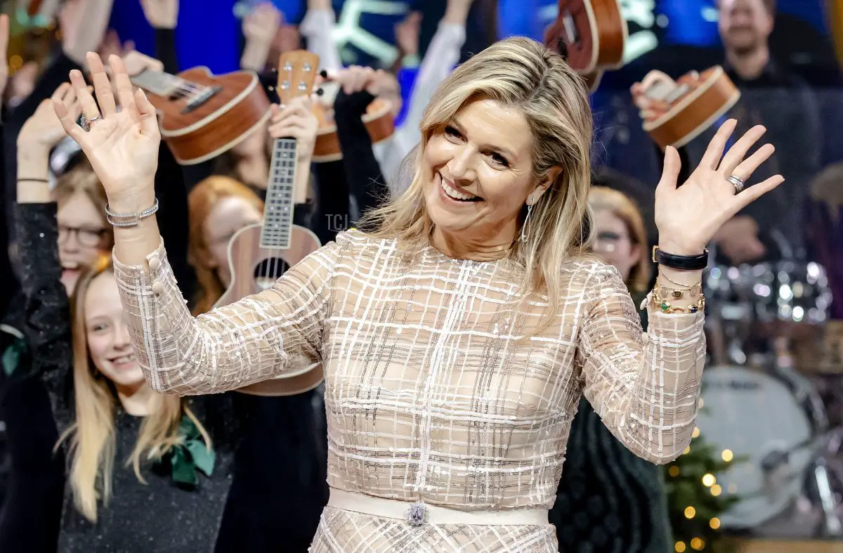 La Regina Maxima dei Paesi Bassi parla durante la registrazione di un gala musicale di Natale