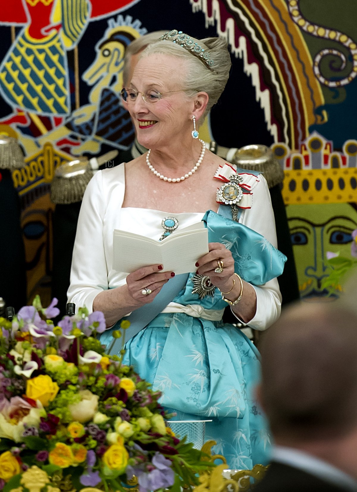 La regina Margrethe di Danimarca e il presidente cinese Hu Jintao partecipano a un banchetto ufficiale a Palazzo Christiansborg a Copenaghen il 15 giugno 2012