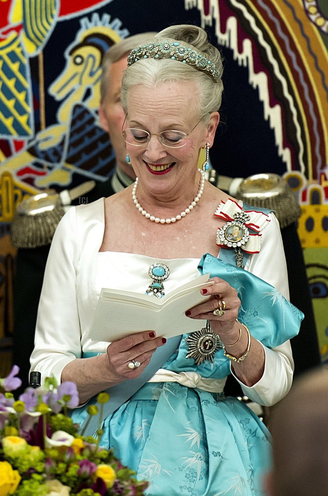 La regina Margrethe di Danimarca e il presidente cinese Hu Jintao partecipano a un banchetto ufficiale a Palazzo Christiansborg a Copenaghen il 15 giugno 2012