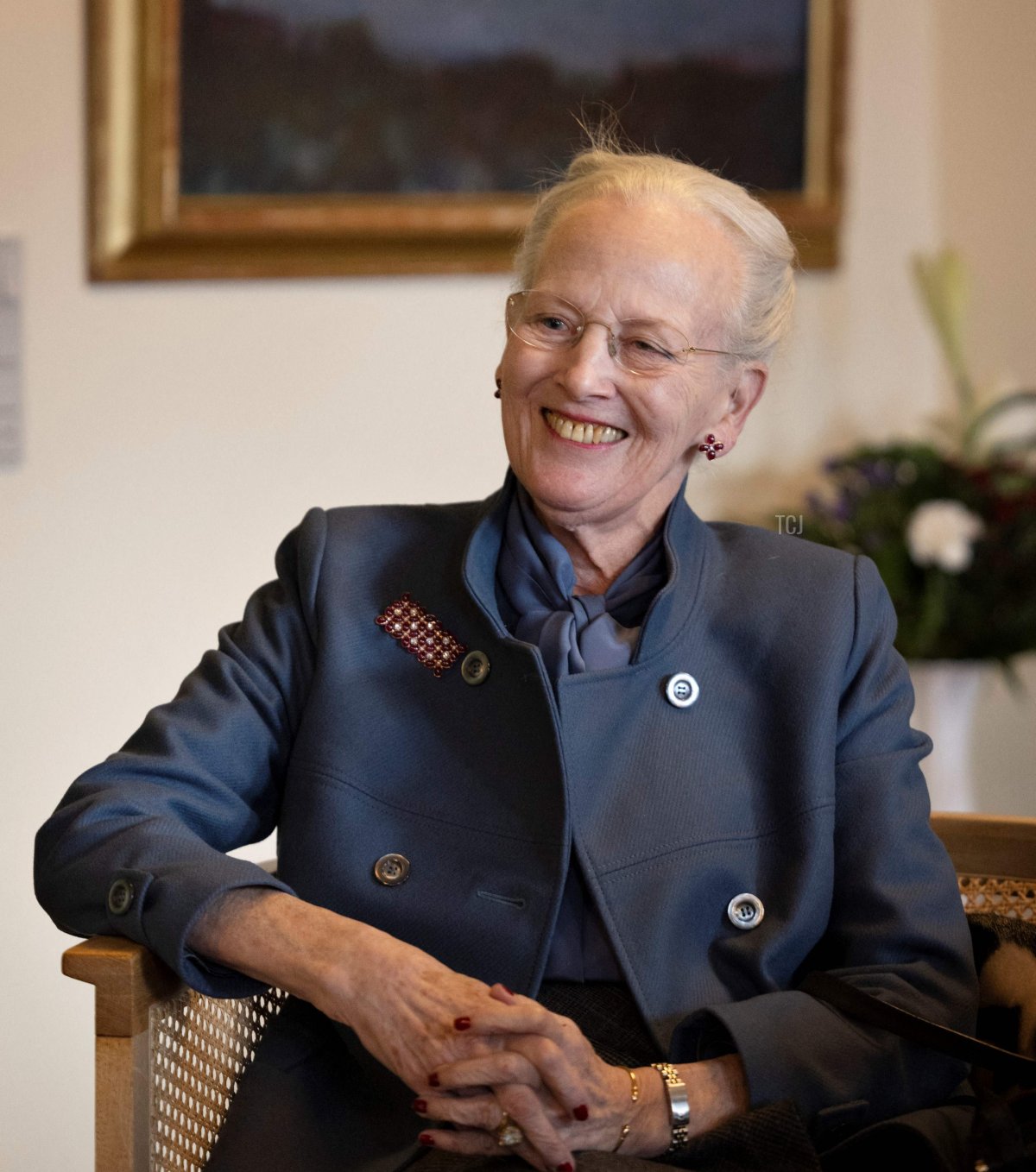 La regina Margrethe di Danimarca tiene una conferenza stampa presso la Hans Egede House a Nuuk, durante la sua visita di quattro giorni in Groenlandia, il 10 ottobre 2021