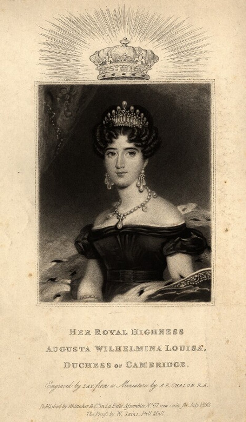 William Say's engraving of Princess Augusta, Duchess of Cambridge, based on a miniature by Alfred Edward Chalon, 1830 (National Portrait Gallery)