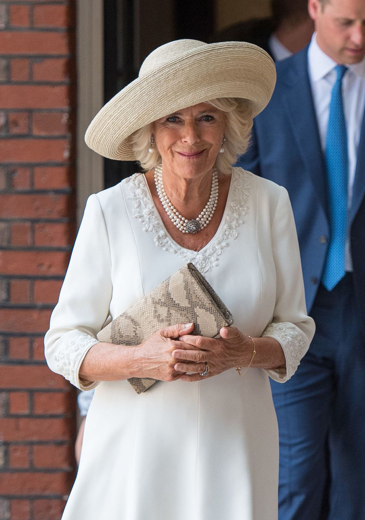 La Duchessa di Cornovaglia ritrattata dopo il battesimo del Principe Louis presso la Cappella Reale, Palazzo di St. James il 9 luglio 2018 (DOMINIC LIPINSKI/AFP/Getty Images)