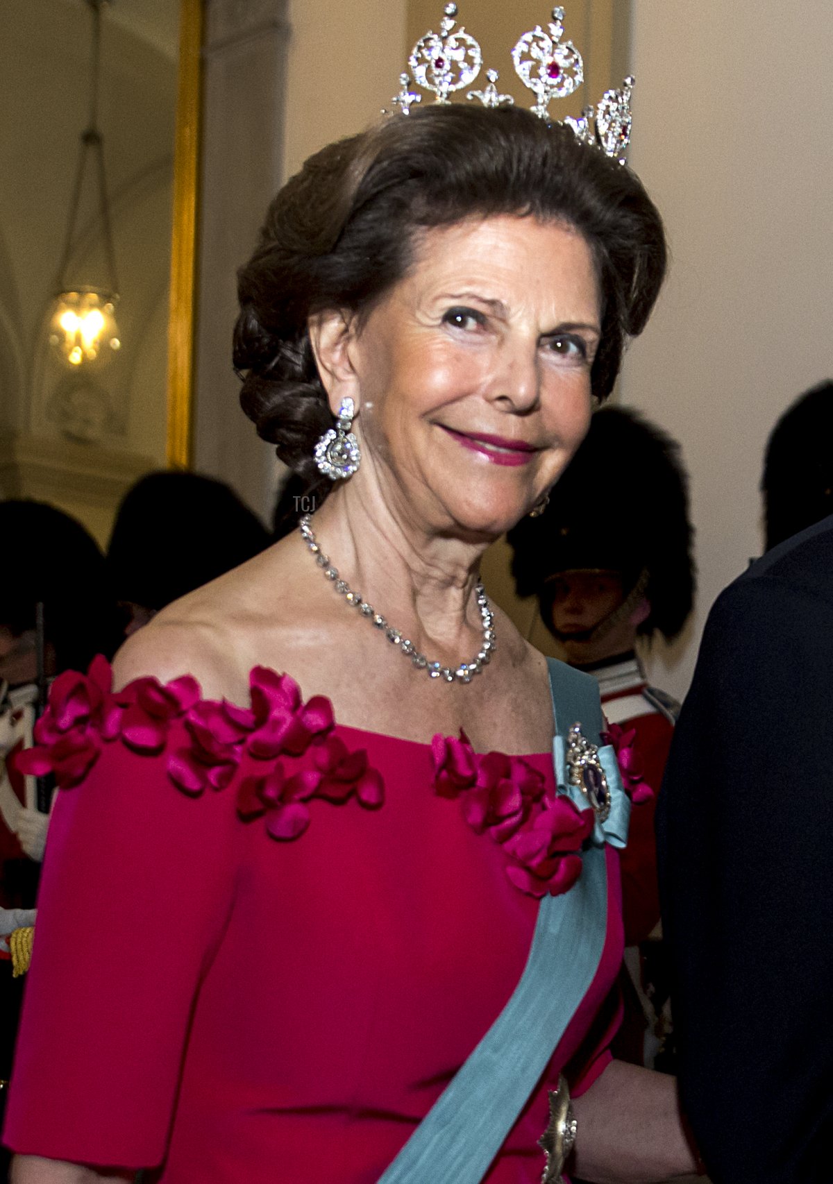 Re Carlo Gustavo di Svezia e moglie Regina Silvia arrivano al banchetto di gala in occasione del 50° compleanno del Principe Ereditario al Palazzo Christiansborg il 26 maggio 2018 a Copenaghen, Danimarca