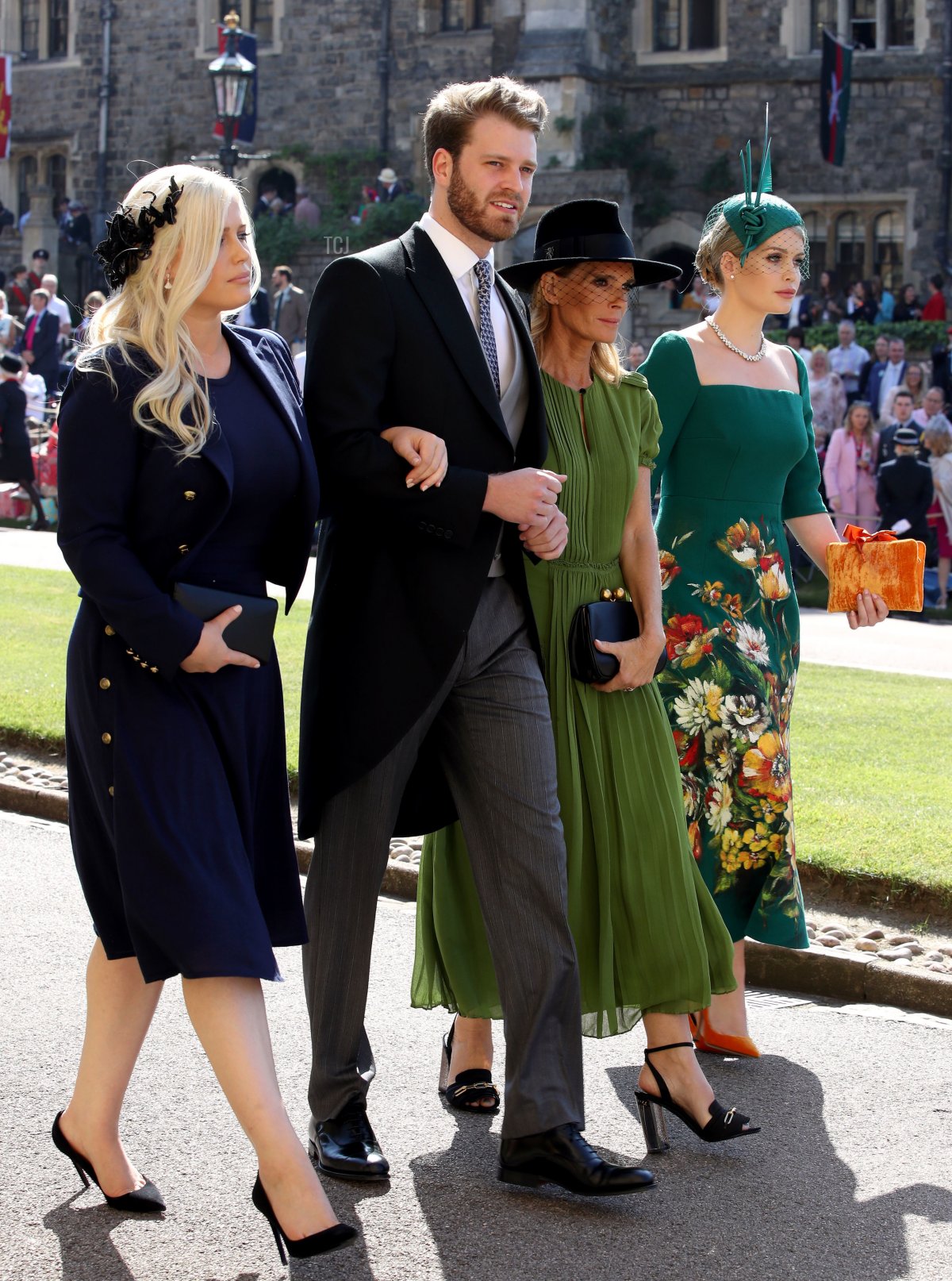 Eliza Spencer, Louis Spencer, Victoria Aitken e Kitty Spencer arrivano alla cerimonia di matrimonio del Principe Harry e Meghan Markle al St George's Chapel, Windsor Castle il 19 maggio 2018 a Windsor, Inghilterra