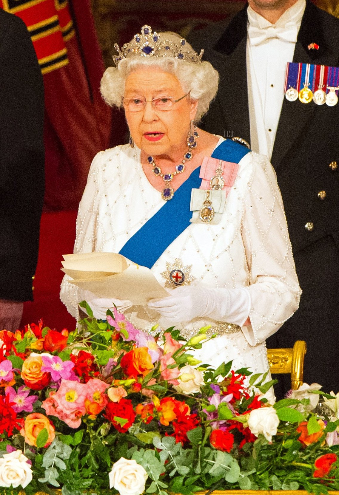 La regina britannica Elisabetta II ospita un banchetto di Stato per il presidente cinese Xi Jinping a Buckingham Palace a Londra, il 20 ottobre 2015, il primo giorno ufficiale della visita di Stato di Xi