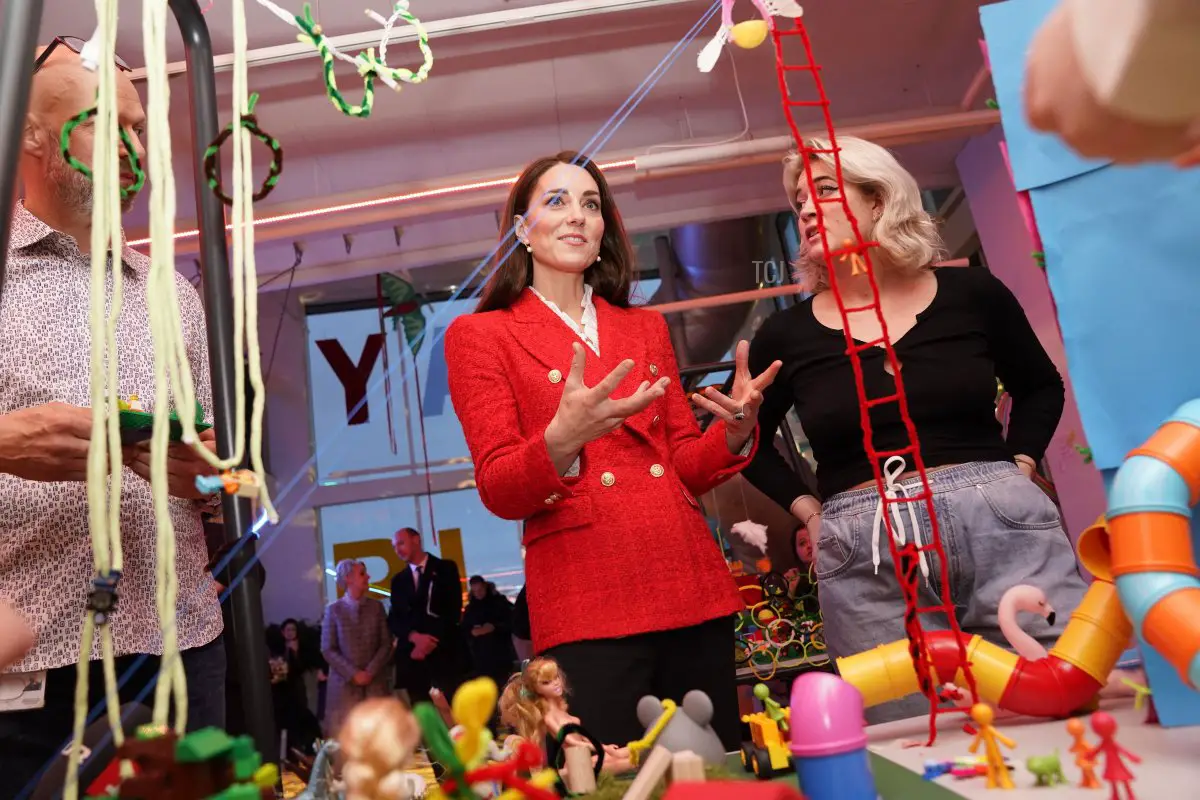 Britain's Catherine, Duchess of Cambridge, (C) visits the Lego Foundation PlayLab on Campus Carlsberg, Copenhagen on February 22, 2022, as part of her two-day visit to Denmark