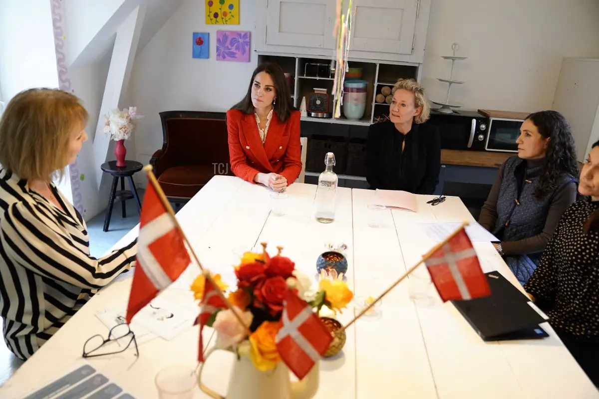 Britain's Catherine, Duchess of Cambridge (2ndL) takes part in a talk with Mette Skovgaard Vaever (2ndR), Director of the Center for Early Intervention and Family Studies and other scientists as she visits the Children's Museum in Frederiksberg, Copenhagen on February 22, 2022, as part of her two-day visit to Denmark