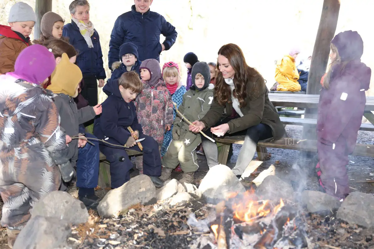 Catherine, Duchess of Cambridge visits the Stenurten Forest Kindergarten on February 23, 2022 in Copenhagen