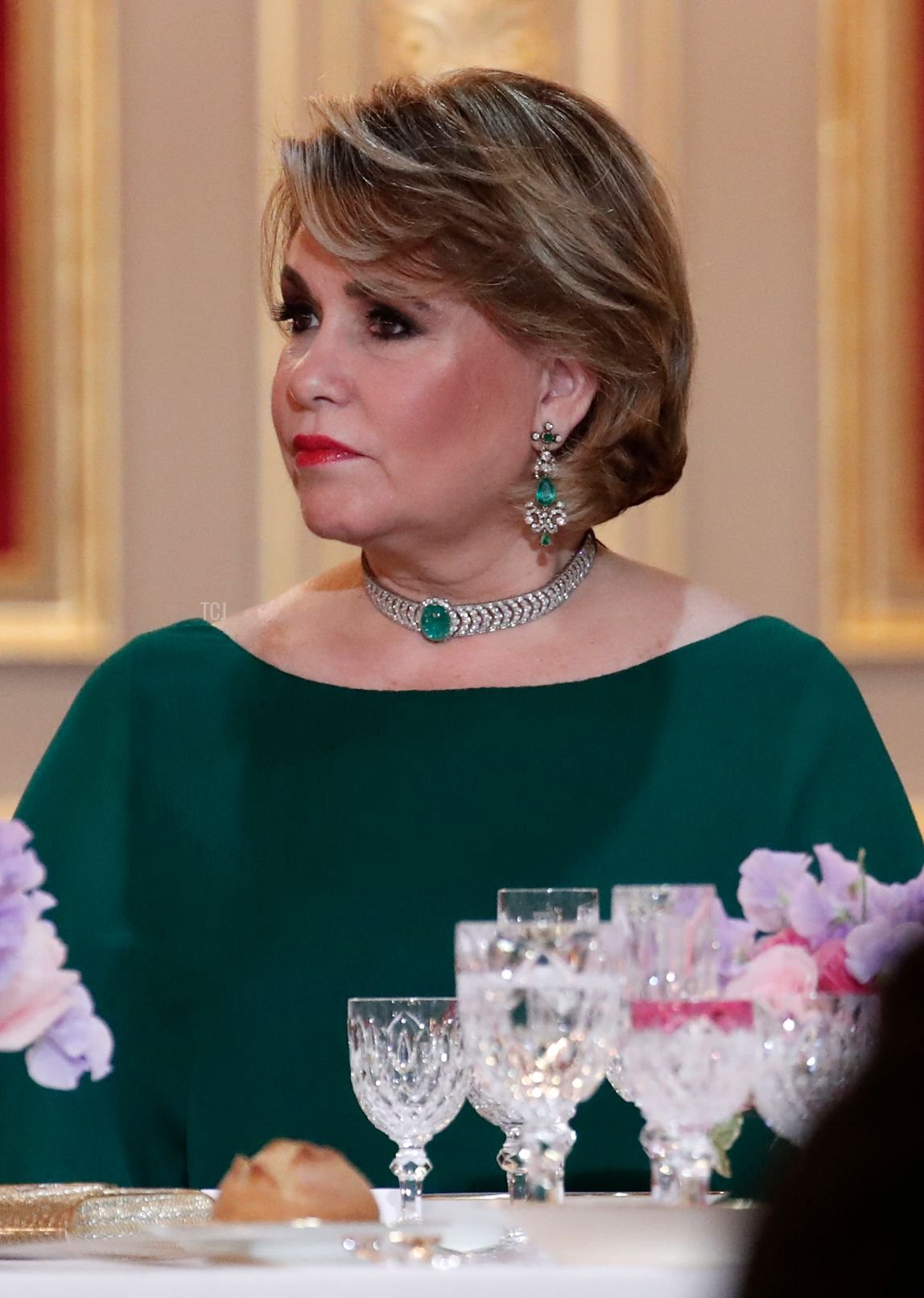 Maria Teresa, Grand Duchess of Luxembourg, attends a State dinner held at the Elysee Palace in Paris, on March 19, 2018