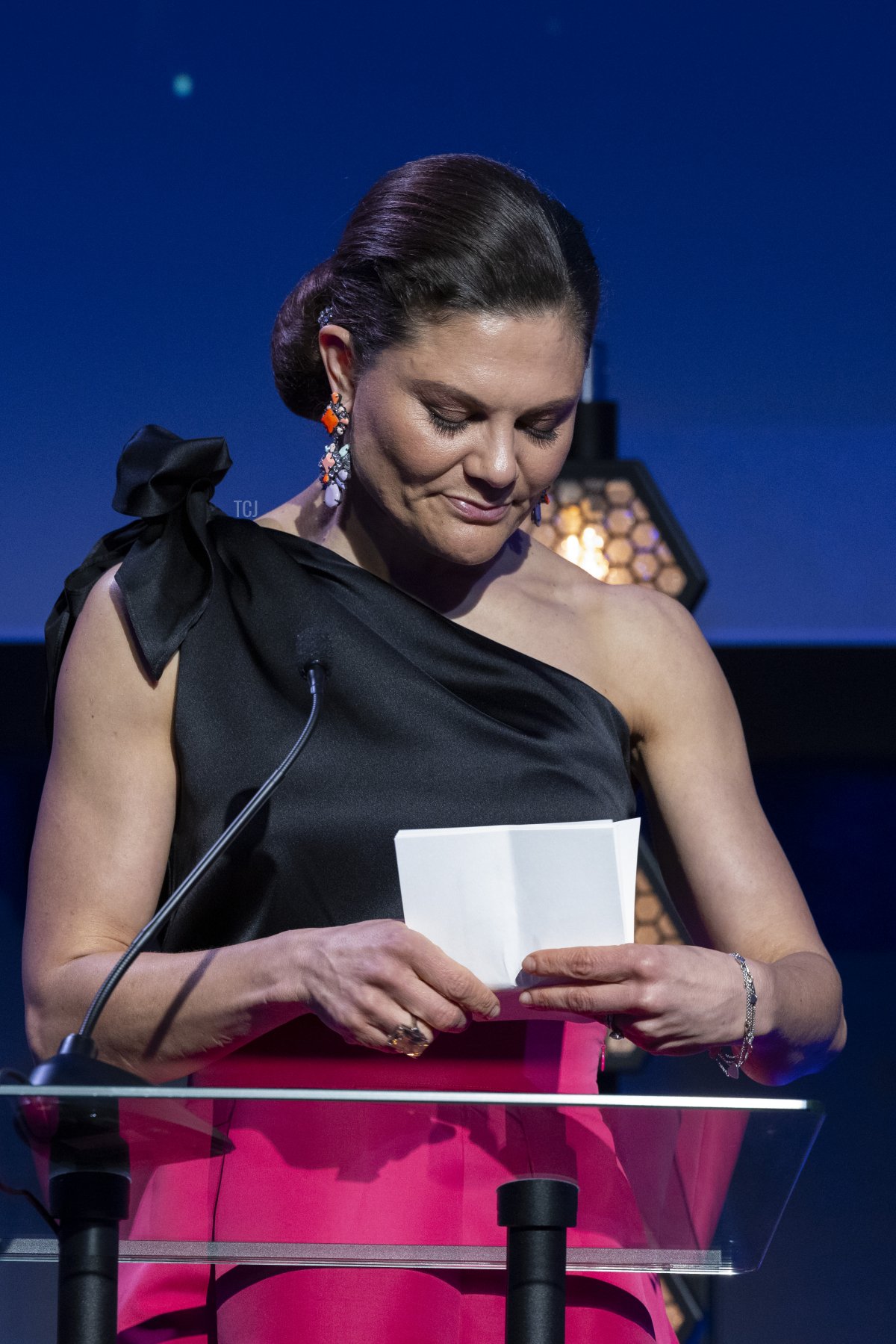 La Principessa Vittoria di Svezia pronuncia un discorso durante l'anniversario del 100° della Swedish National Union of Students presso il Clarion Hotel il 19 marzo 2022 a Stoccolma, Svezia