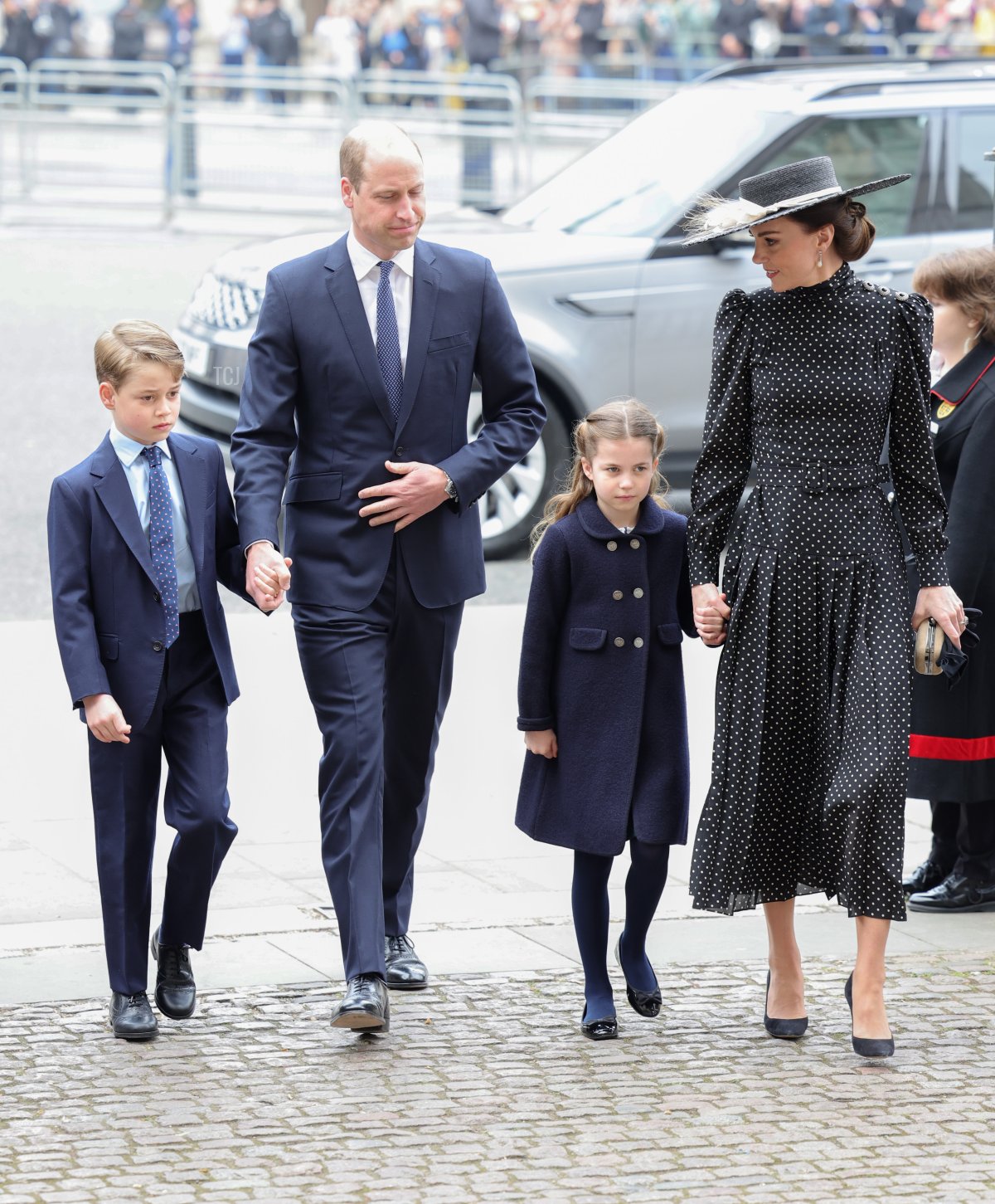 Il Principe George di Cambridge, il Principe William, Duca di Cambridge, la Principessa Charlotte di Cambridge e Catherine, Duchessa di Cambridge partecipano al servizio commemorativo per il Duca di Edimburgo all'Abbazia di Westminster il 29 marzo 2022 a Londra, Inghilterra