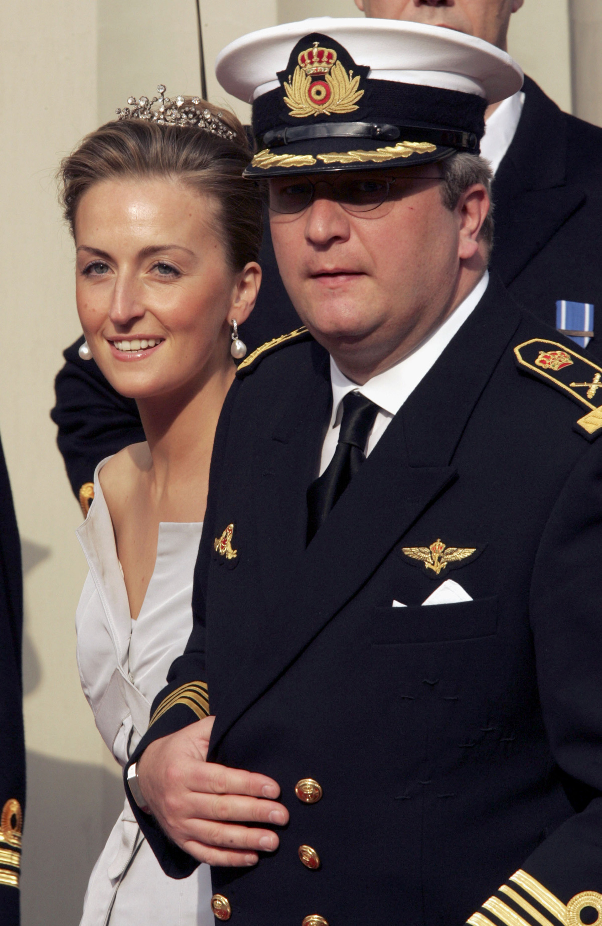 Il Principe Laurent e la Principessa Claire del Belgio partecipano al matrimonio del Principe ereditario e della Principessa ereditiera di Danimarca a Copenaghen il 14 maggio 2004 (Pascal Le Segretain/Getty Images)