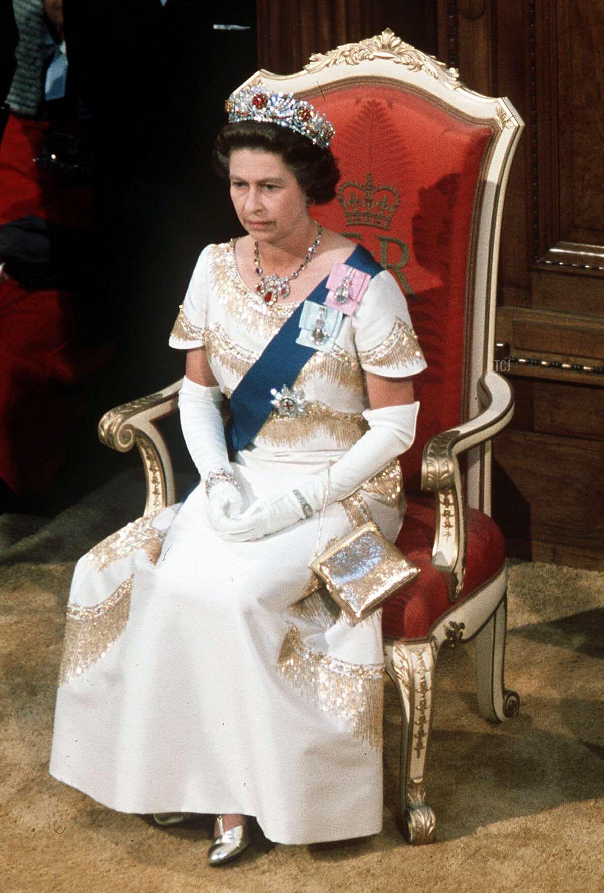 Queen Elizabeth II and Prince Philip, Duke of Edinburgh attend the State Opening of Parliament in New Zealand in 1977 during her Silver Jubilee tour