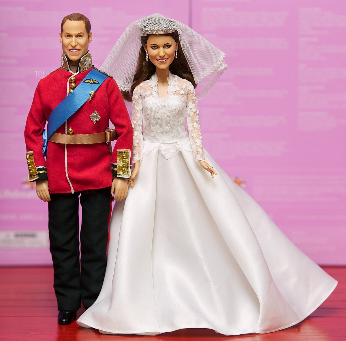 Dolls modelled on Britain's Prince William and Catherine, the Duchess of Cambridge on their wedding day are pictured at Hamleys toy store in central London, on August 18, 2011