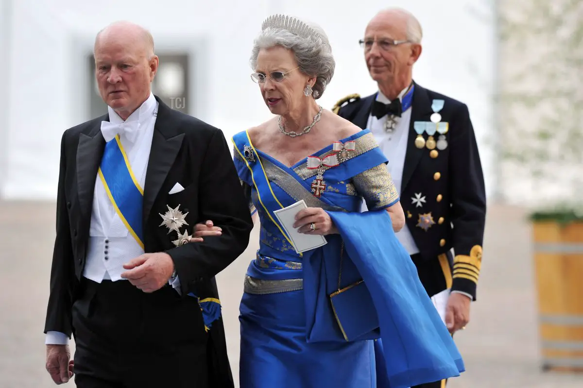 Princess Benedikte and Prince Richard zu Sayn-Wittgenstein-Berleburg attend the wedding of Crown Princess Victoria of Sweden and Daniel Westling on June 19, 2010 in Stockholm, Sweden