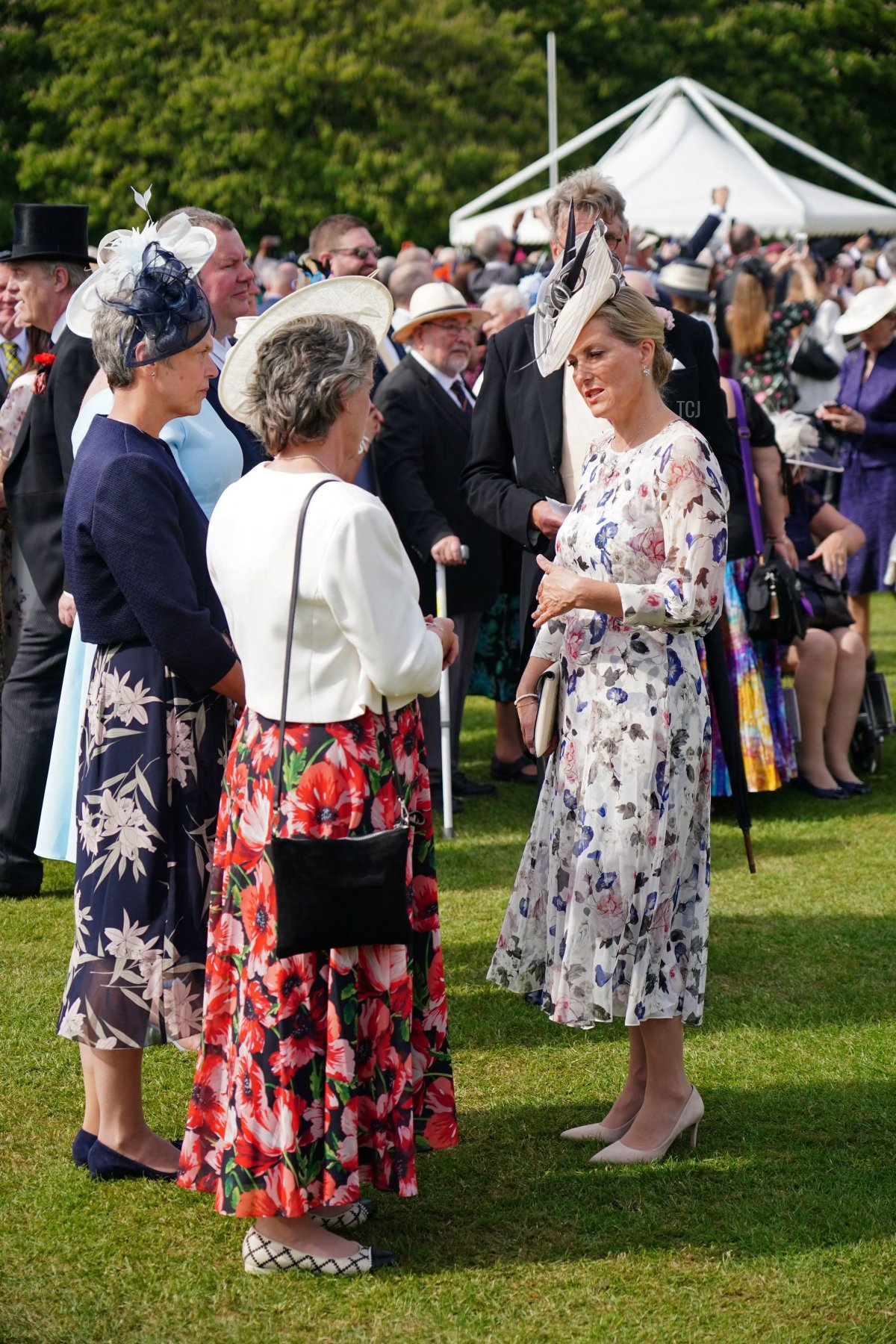 Sophie, contessa di Wessex, parla con gli ospiti a una festa di giardino reale a Buckingham Palace a Londra il 18 maggio 2022