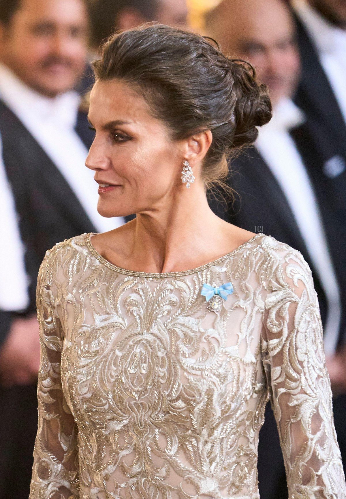 La regina Letizia di Spagna partecipa a una cena di gala al Palazzo Reale il 17 maggio 2022 a Madrid, Spagna