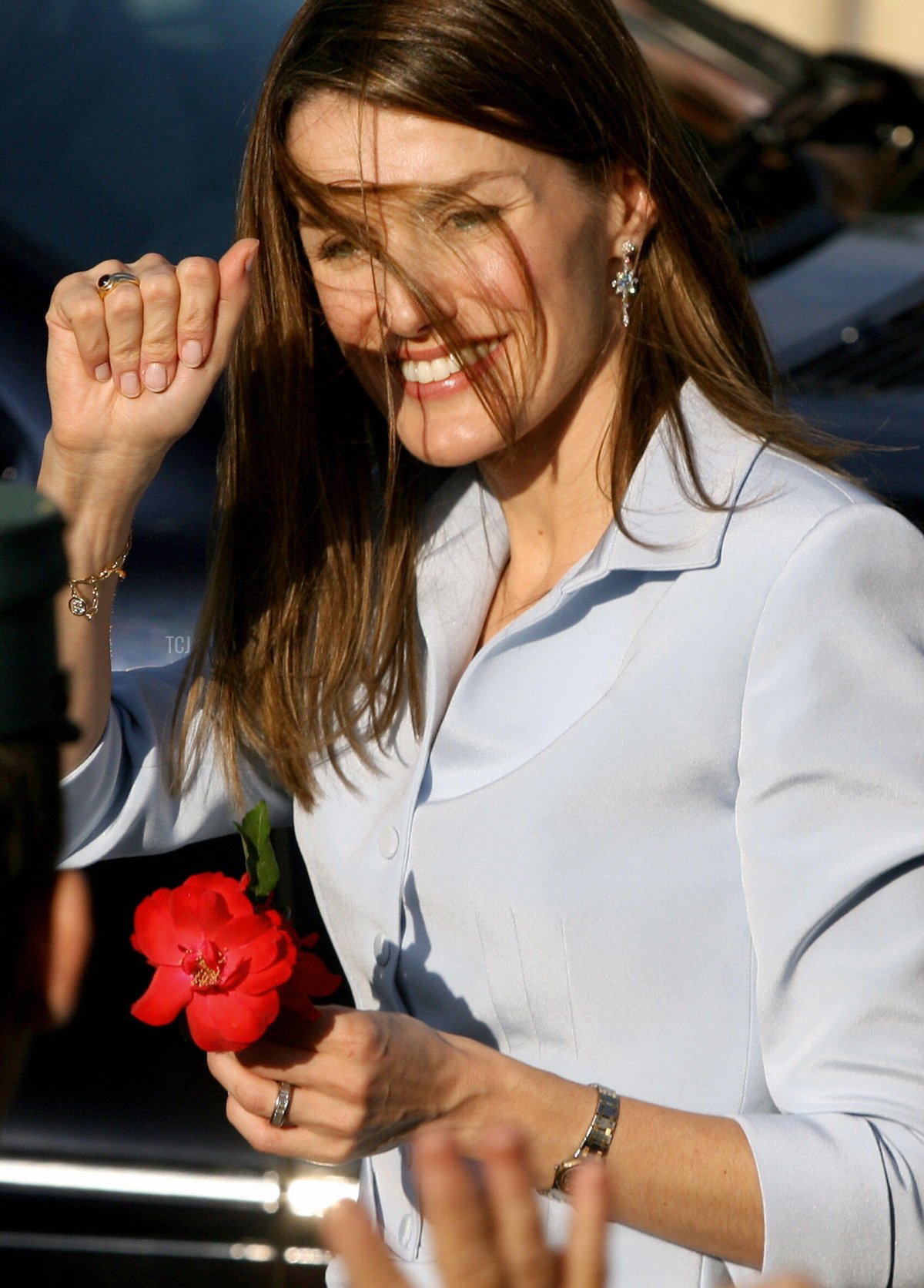 Spain's Princess Letizia waves to residents of San Roque on its 300th anniversary, 24 May 2006