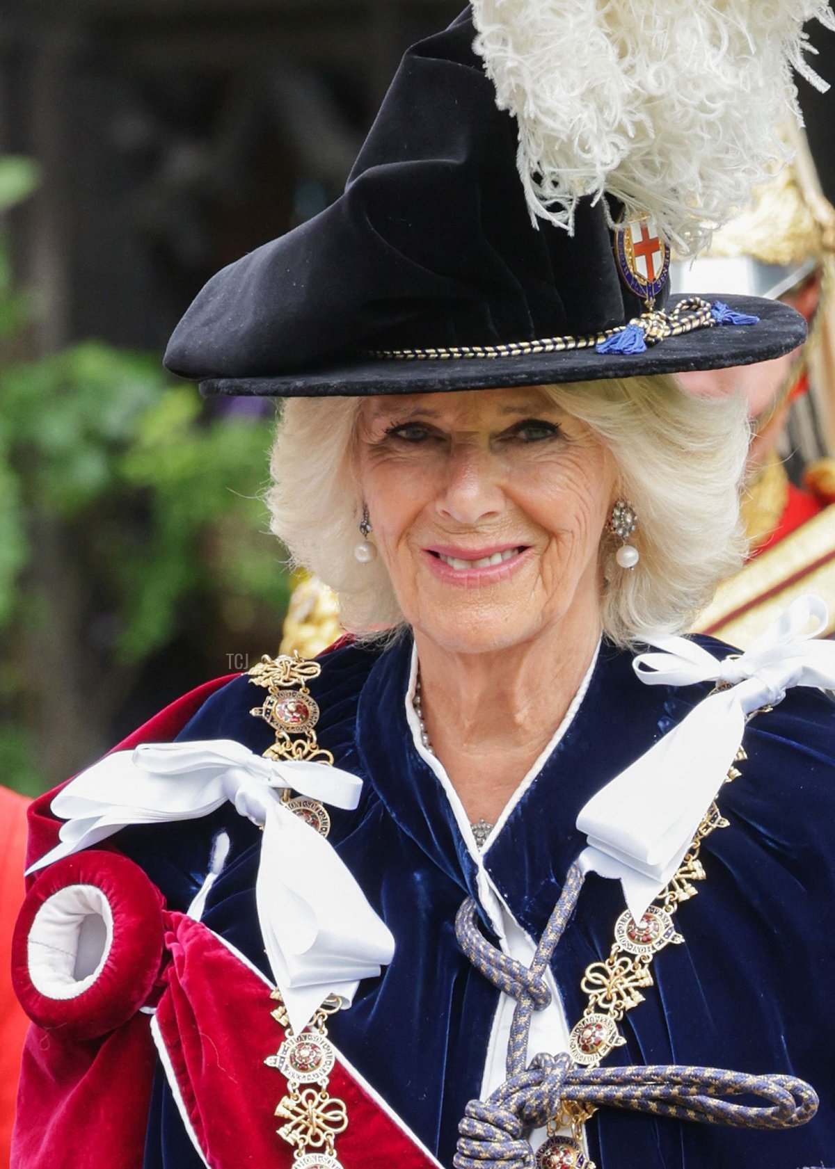 La Camilla, Duchessa di Cornovaglia, arriva alla Cappella di San Giorgio per assistere alla Cerimonia dell'Ordine della Giarrettiera al Castello di Windsor, a Windsor, a ovest di Londra il 13 Giugno 2022