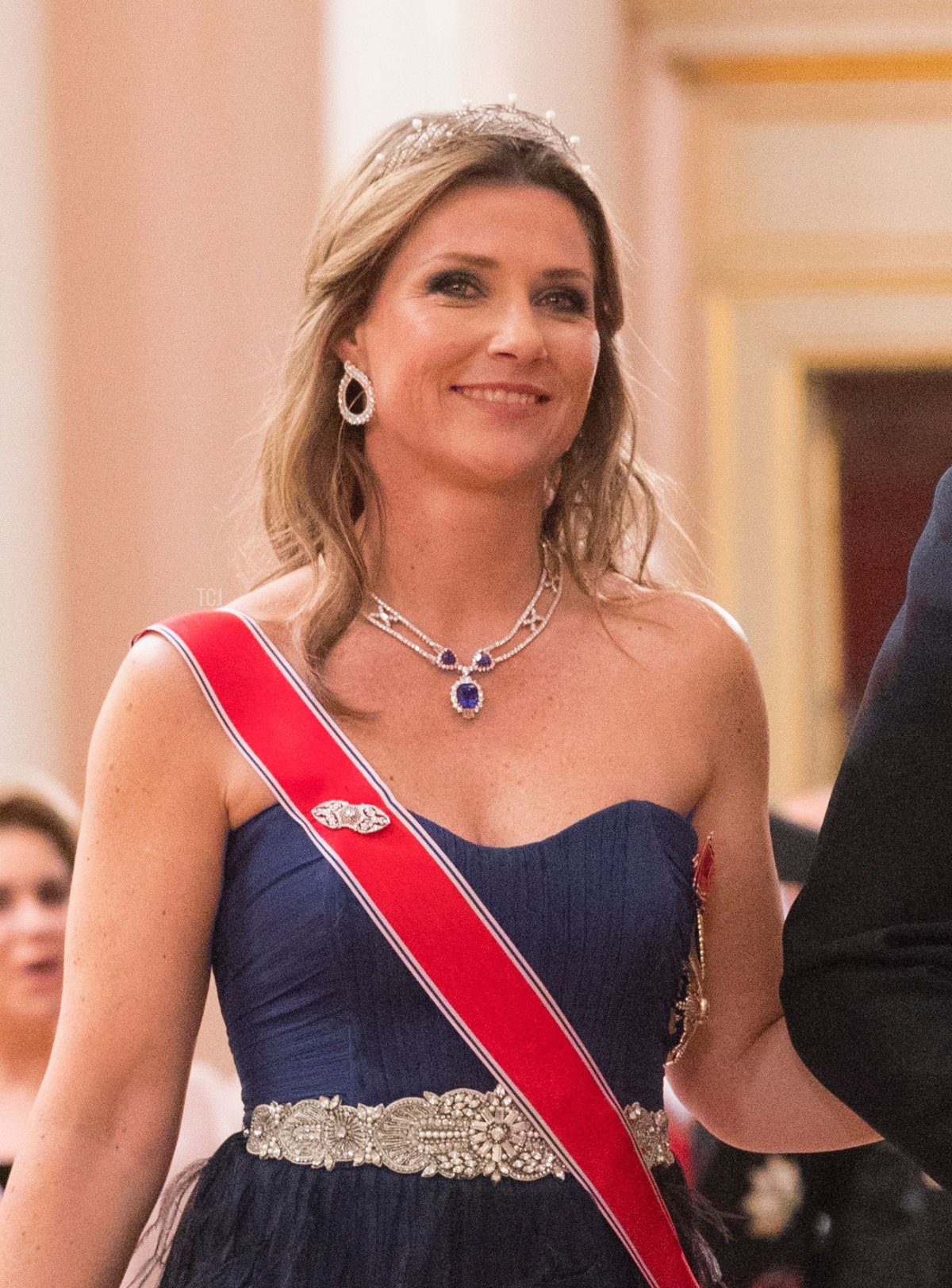 Il re Philippe del Belgio e la principessa Märtha Louise di Norvegia, il re Carl Gustaf di Svezia e la principessa consorte Mette-Marit di Norvegia arrivano per una cena di gala al Palazzo Reale di Oslo, Norvegia, il 9 maggio 2017 per celebrare l'80° compleanno del re e della regina